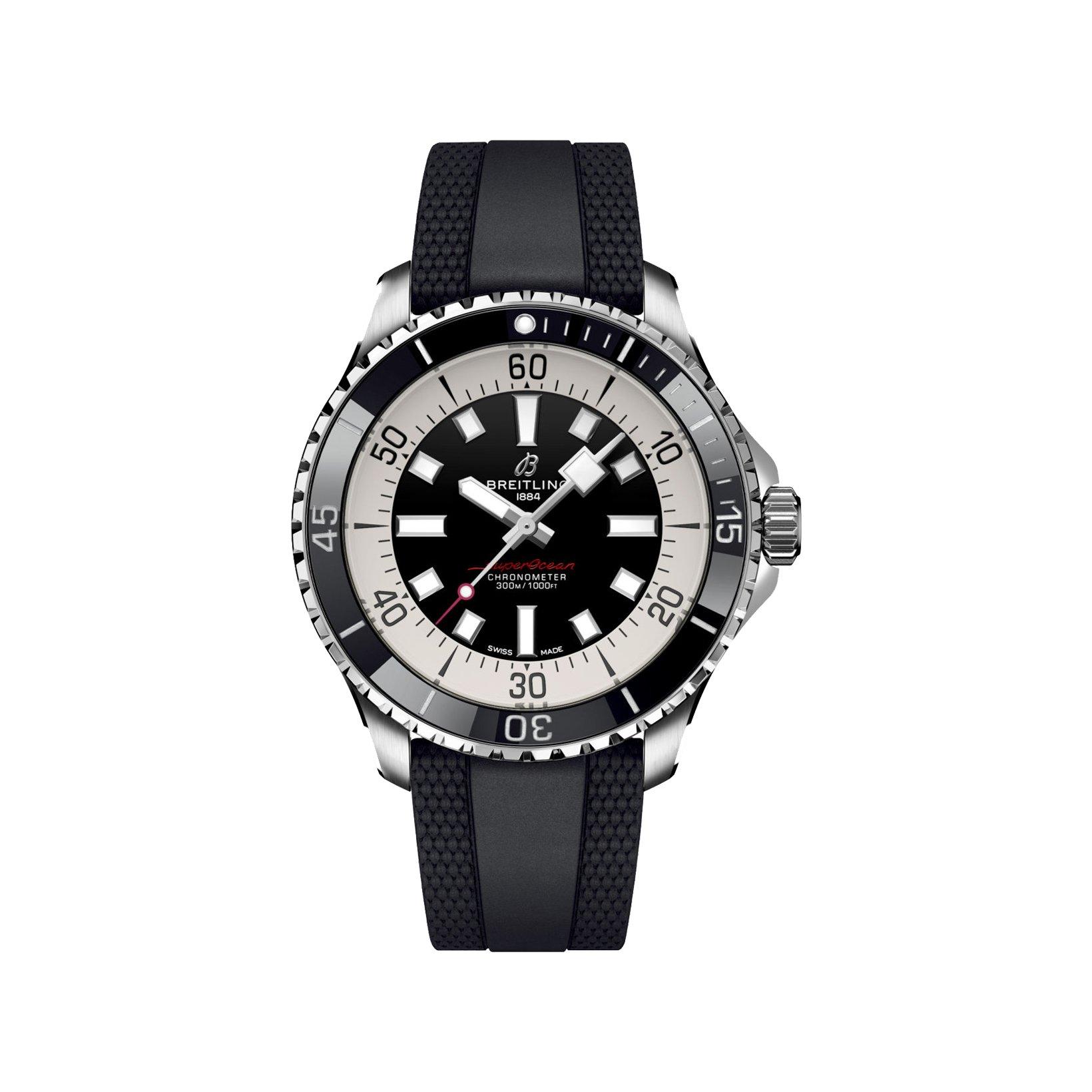 Breitling Superocean B17 Automatic 44 mm Stainless Steel Watch  Black Dial   Rubber Strap