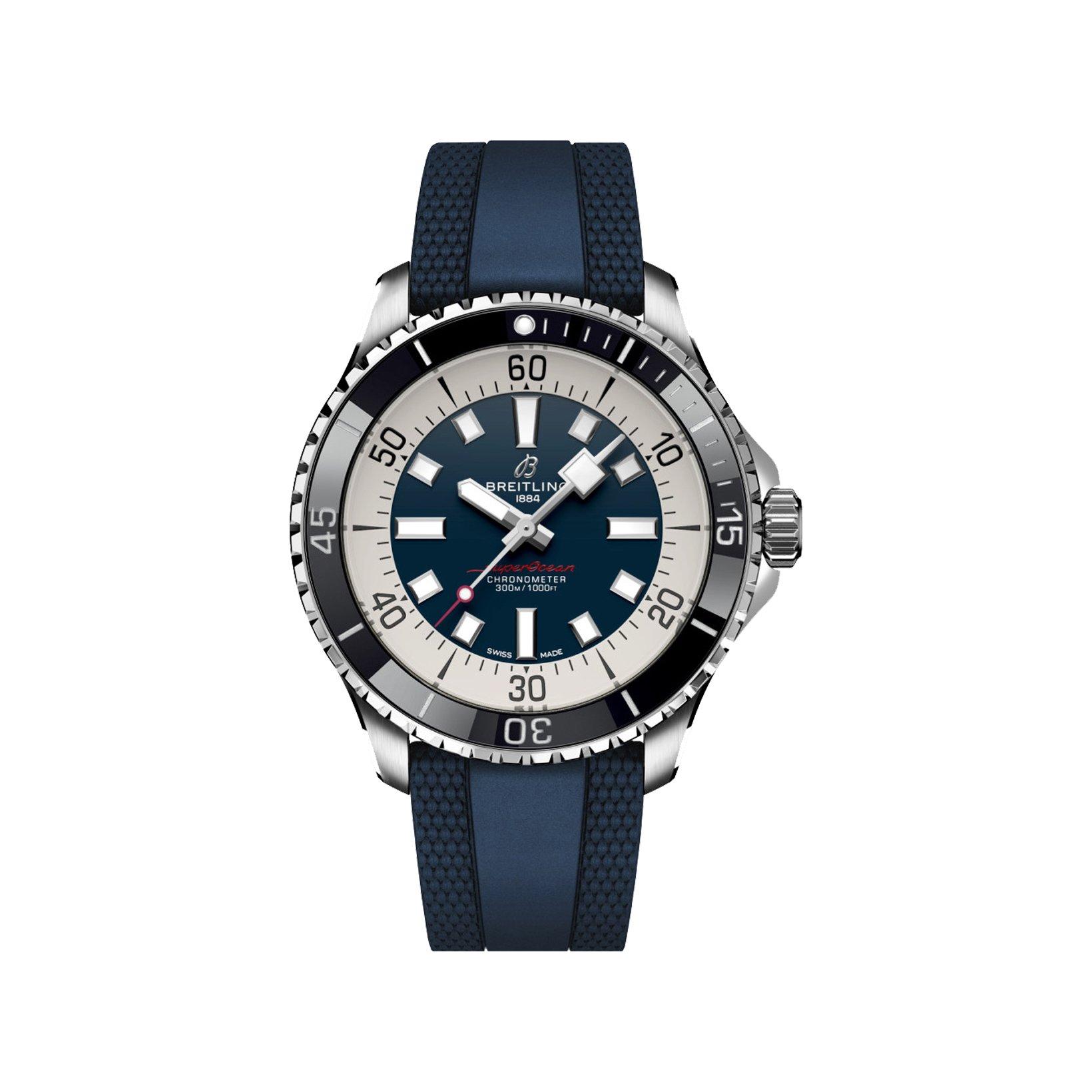 Breitling Superocean B17 Automatic 44 mm Stainless Steel Watch  Blue Dial   Rubber Strap