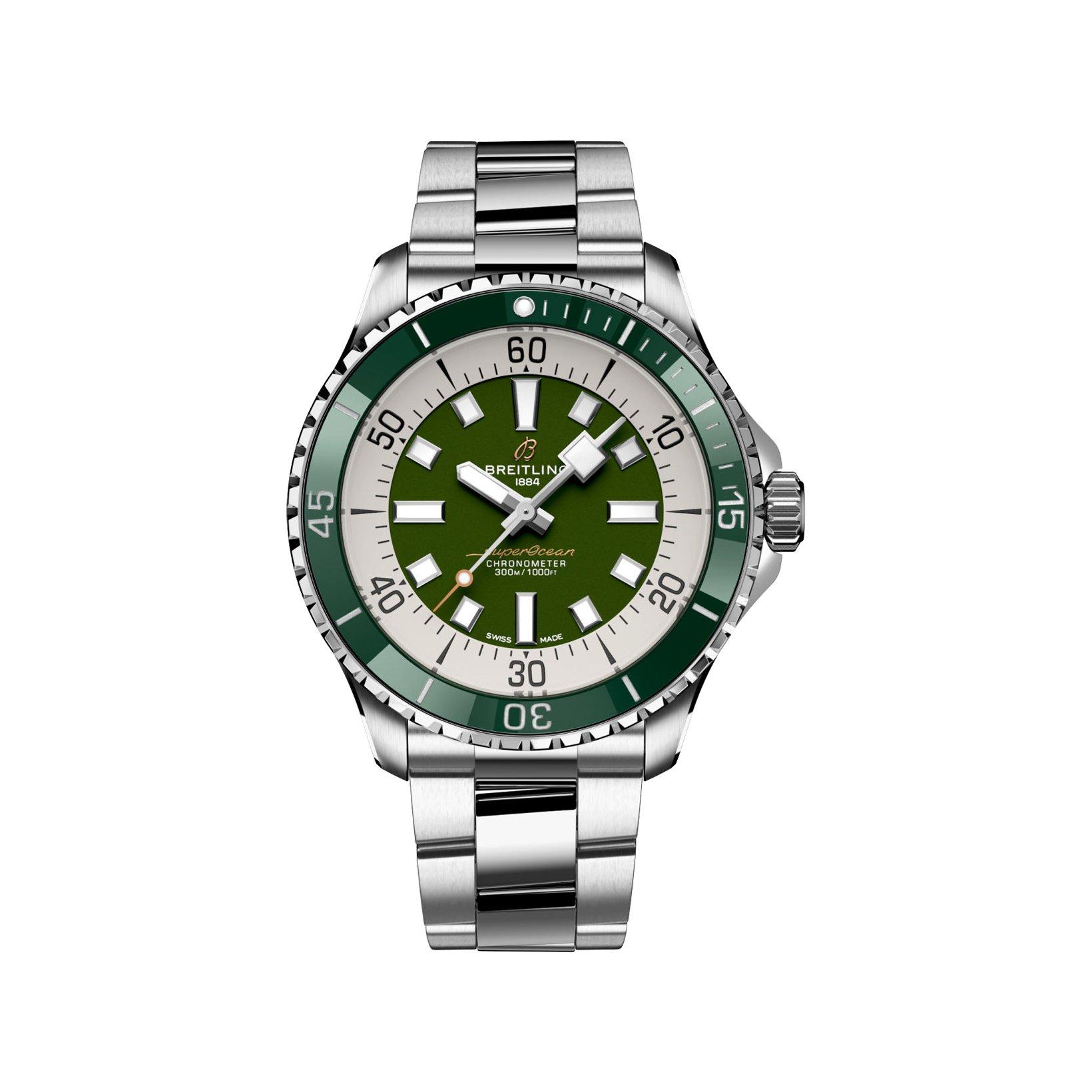 Breitling Superocean B17 Automatic 44 mm Stainless Steel Watch  Green Dial  Stainless Steel Bracelet