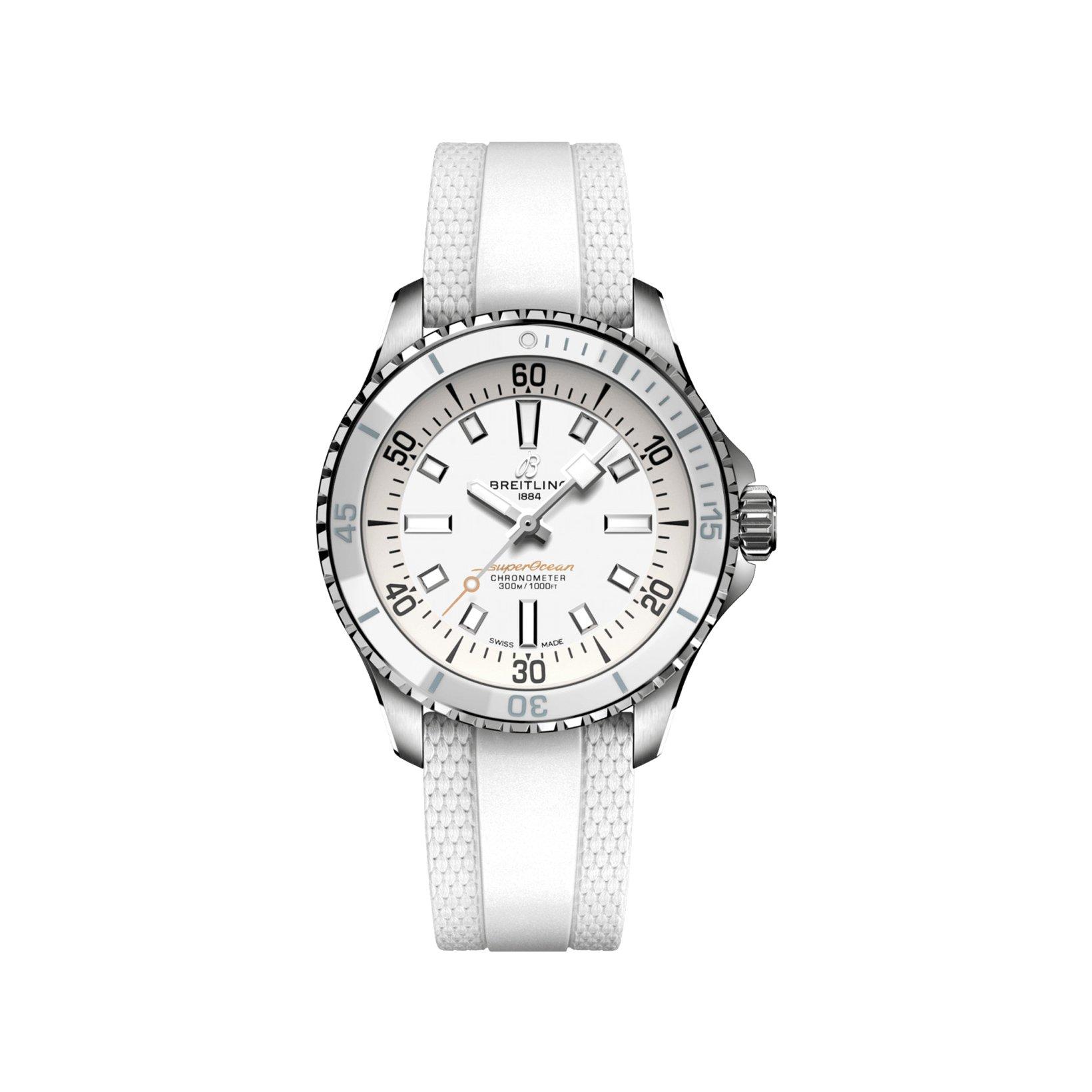 Breitling Superocean B17 Automatic 36 mm Stainless Steel Watch  White Dial   Rubber Strap