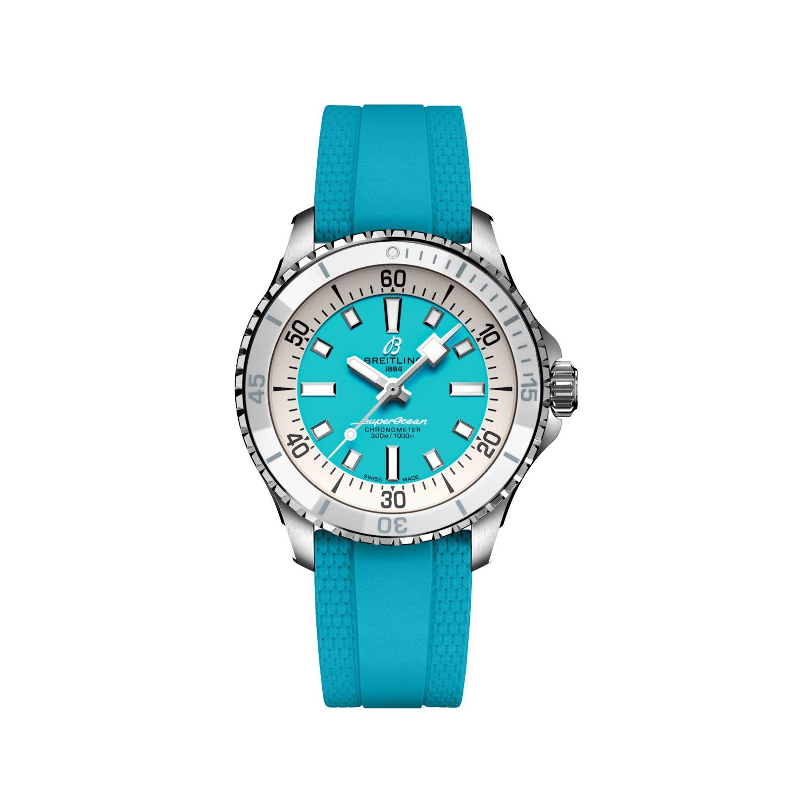 Breitling Superocean B17 Automatic 36 mm Stainless Steel Watch  Turquoise Dial   Rubber Strap