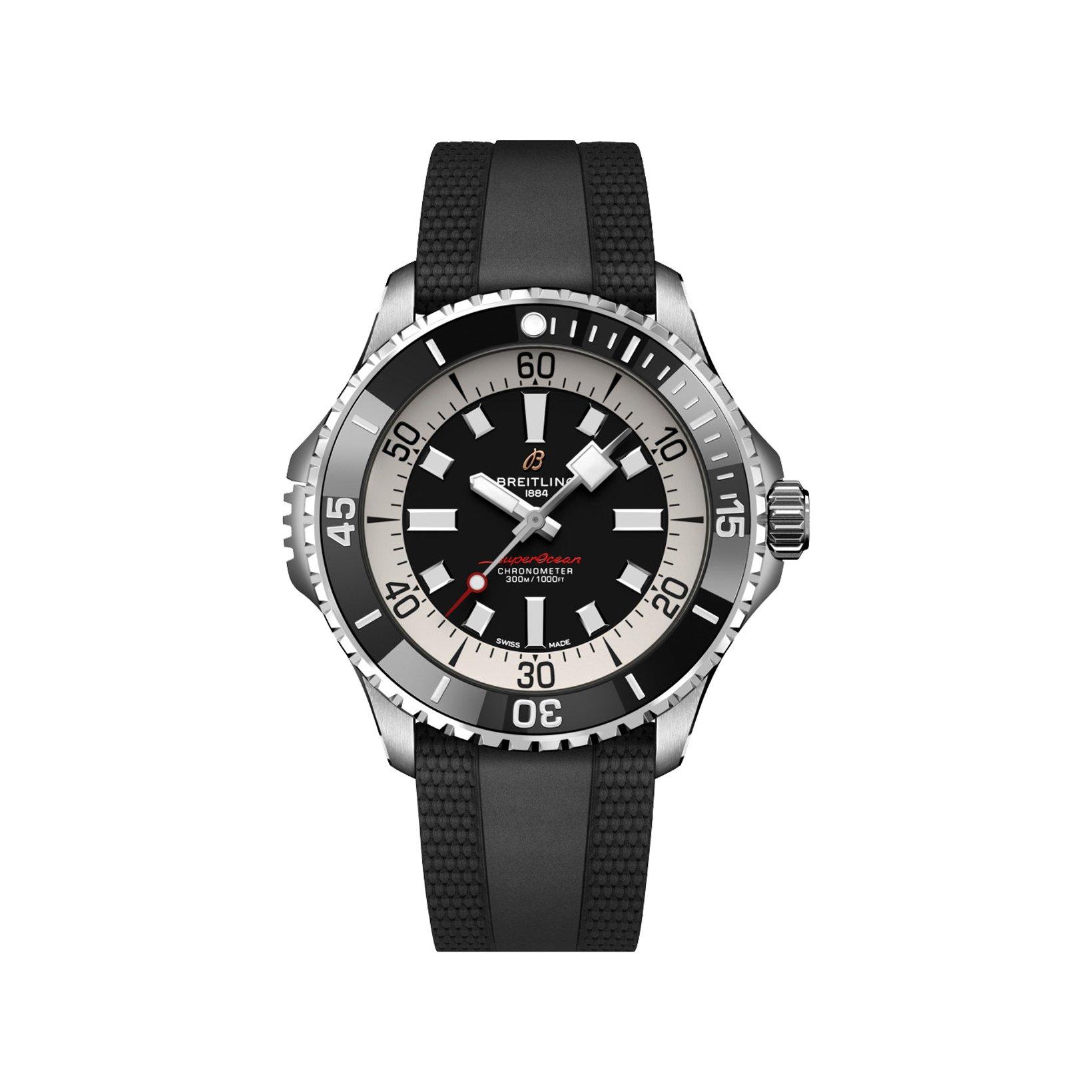 Breitling Superocean B17 Automatic 46 mm Stainless Steel Watch  Black Dial   Rubber Strap