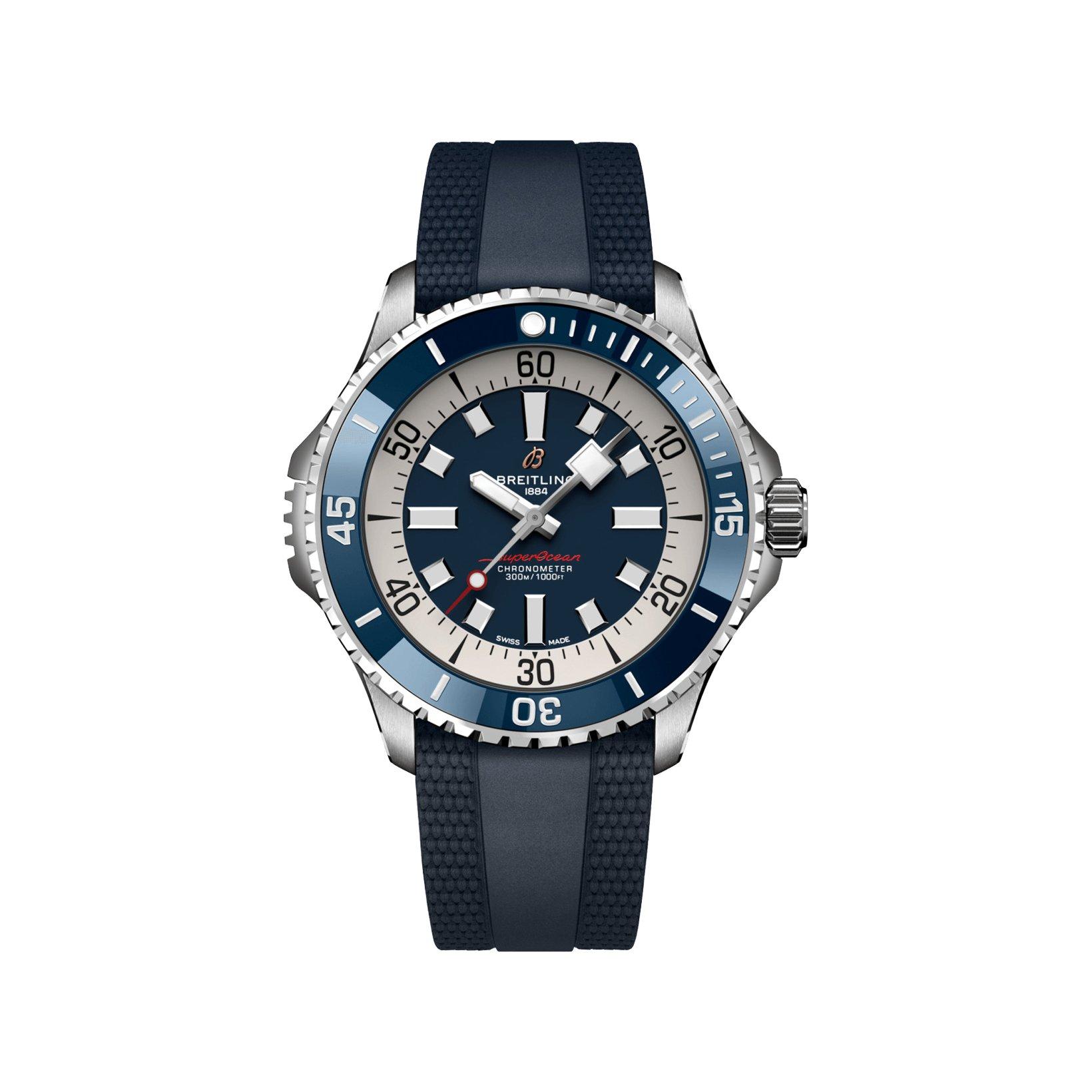 Breitling Superocean B17 Automatic 46 mm Stainless Steel Watch  Blue Dial   Rubber Strap