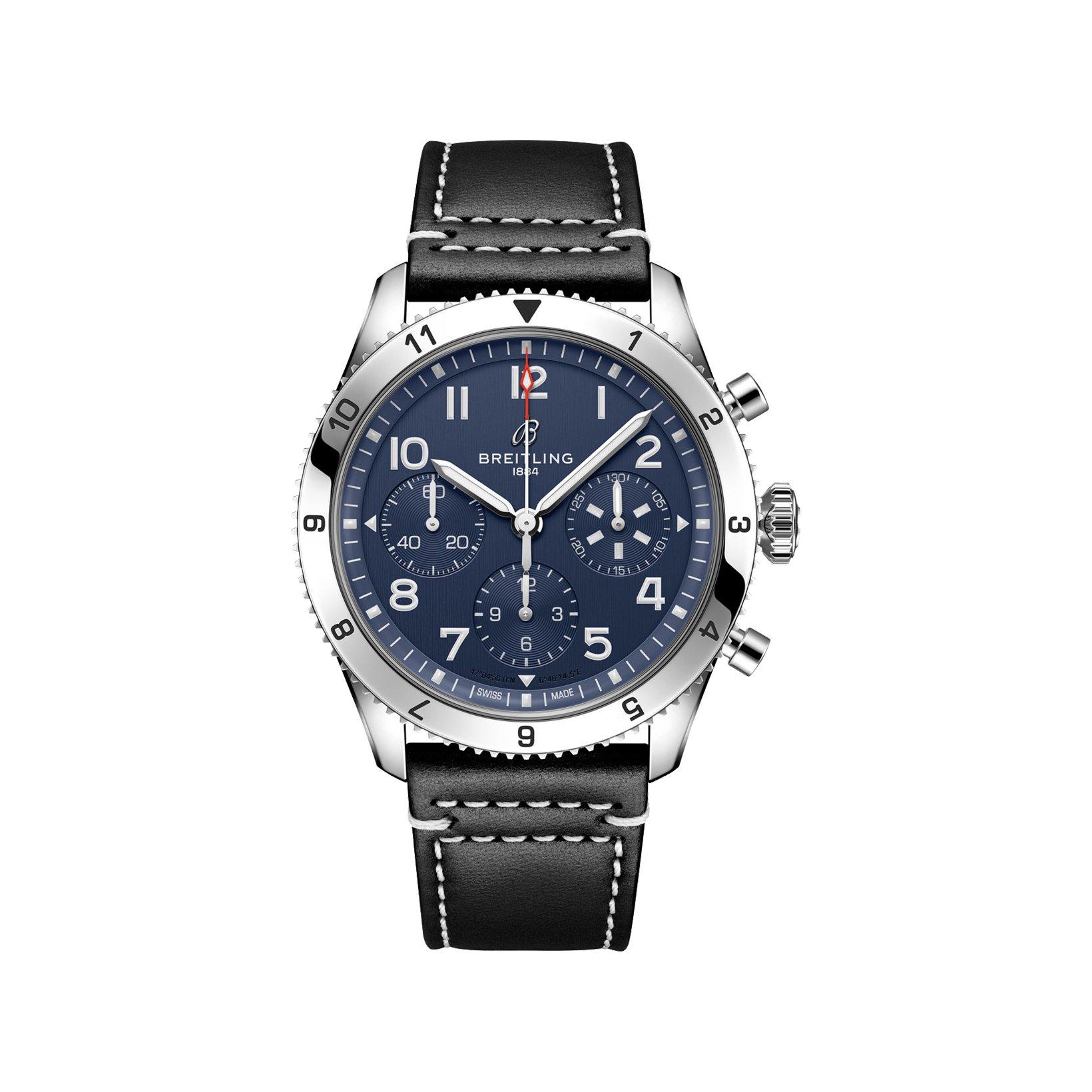 Breitling Aviator B23 Automatic 42 mm Stainless Steel Watch  Blue Dial   Calf Skin Leather Strap
