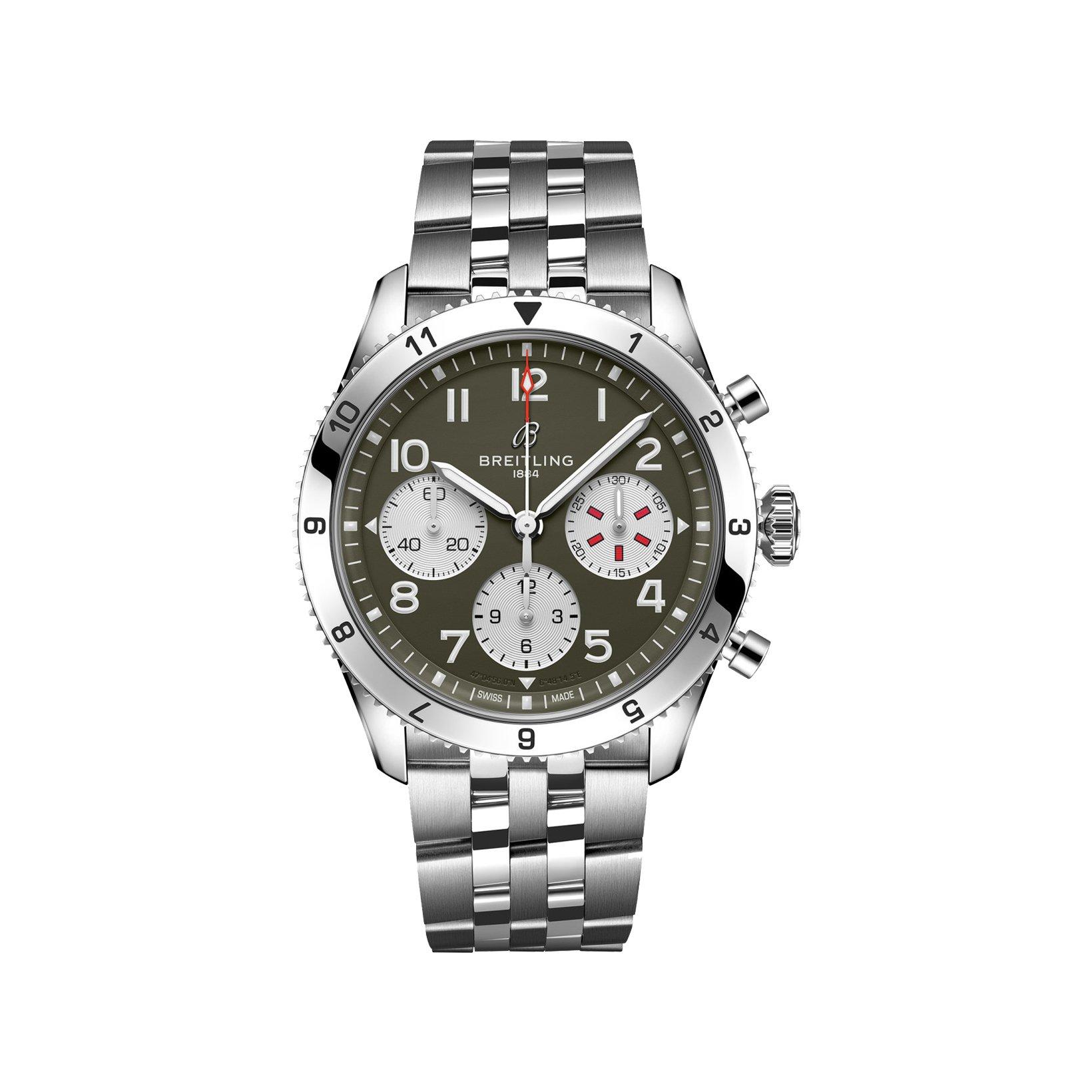 Breitling Aviator B23 Automatic 42 mm Stainless Steel Watch  Green Dial  Stainless Steel Bracelet