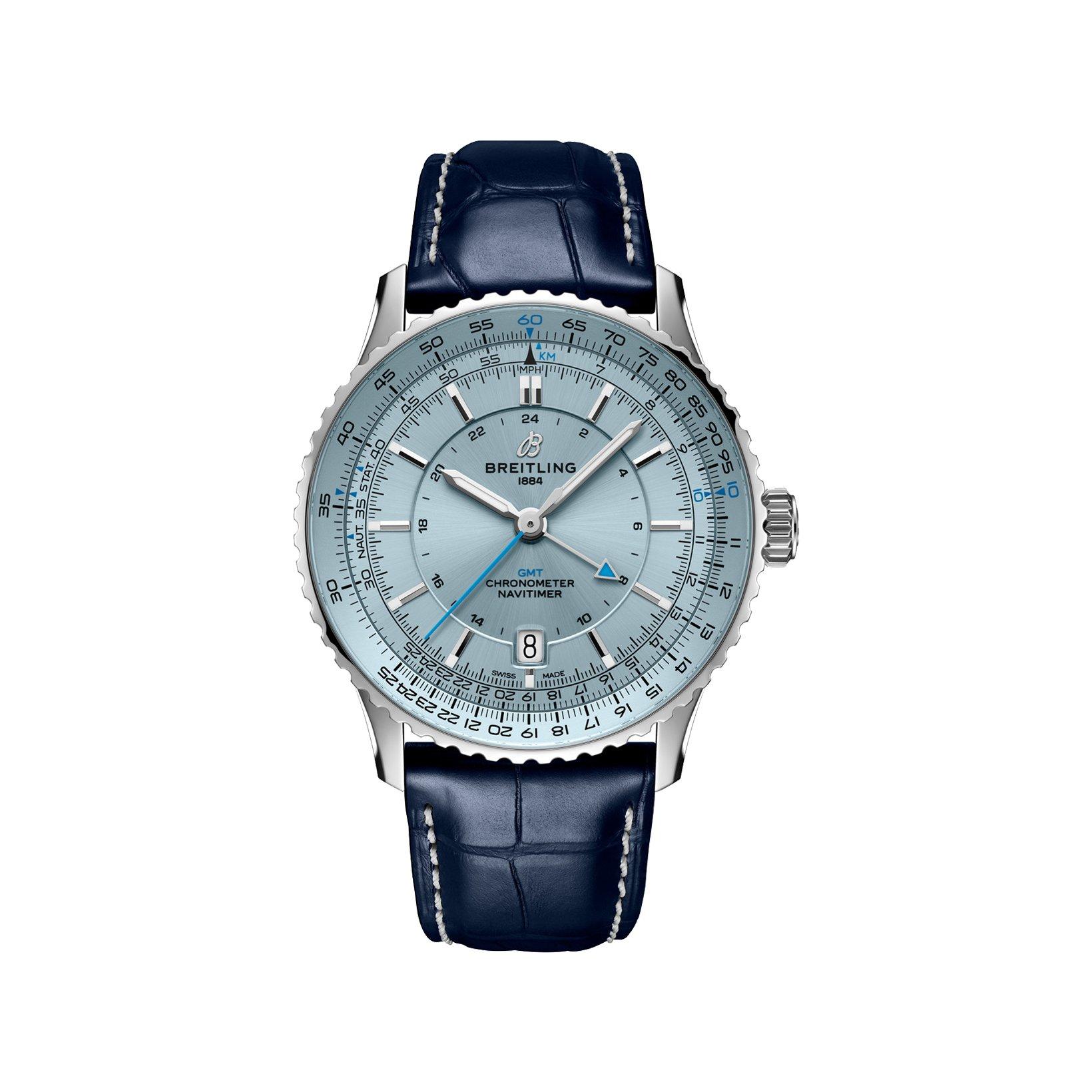Breitling Navitimer B32 Automatic 41 mm Stainless Steel Watch  Ice Blue Dial   Alligator Leather Strap