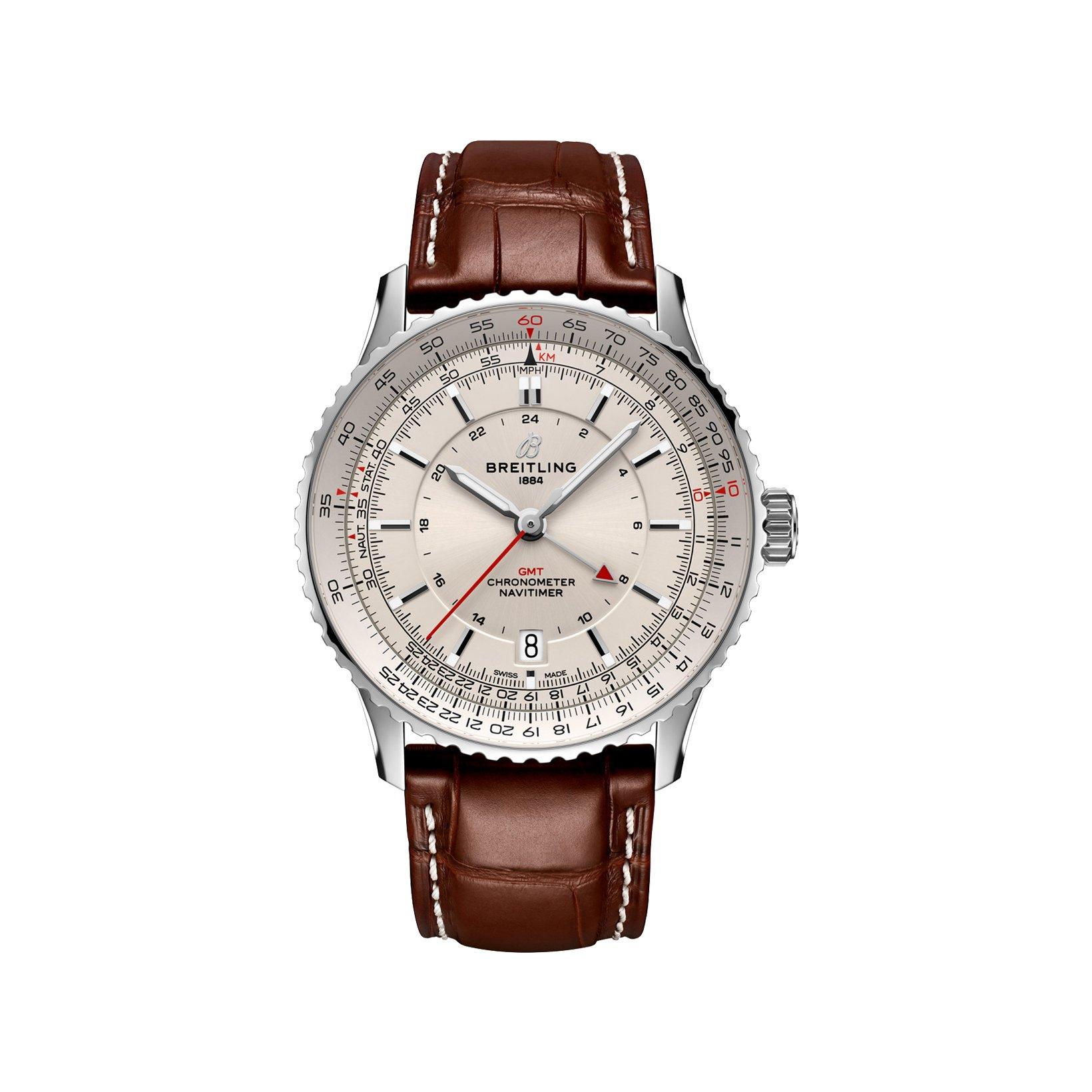 Breitling Navitimer B32 Automatic 41 mm Stainless Steel Watch  White Dial   Alligator Leather Strap