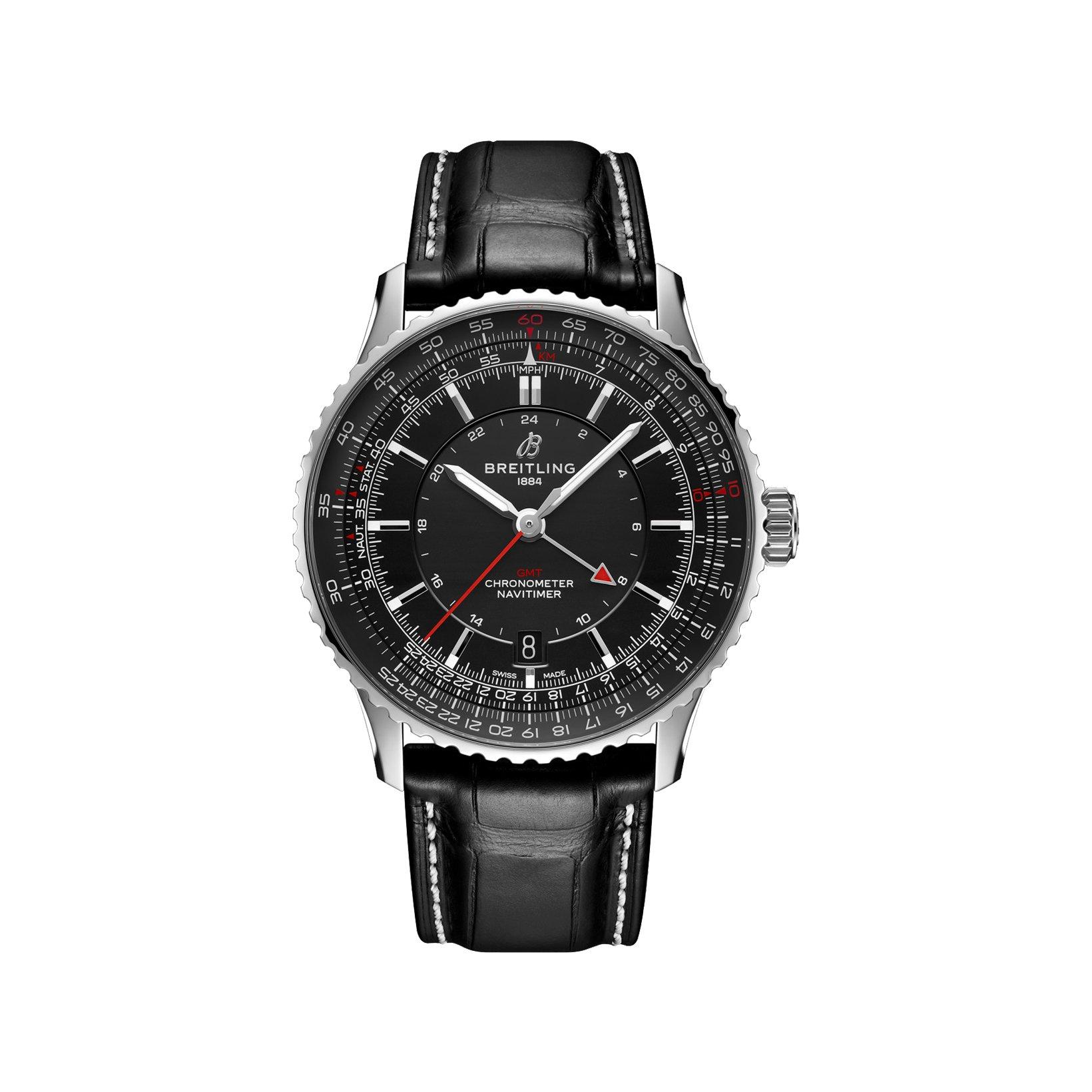 Breitling Navitimer B32 Automatic 41 mm Stainless Steel Watch  Black Dial   Alligator Leather Strap