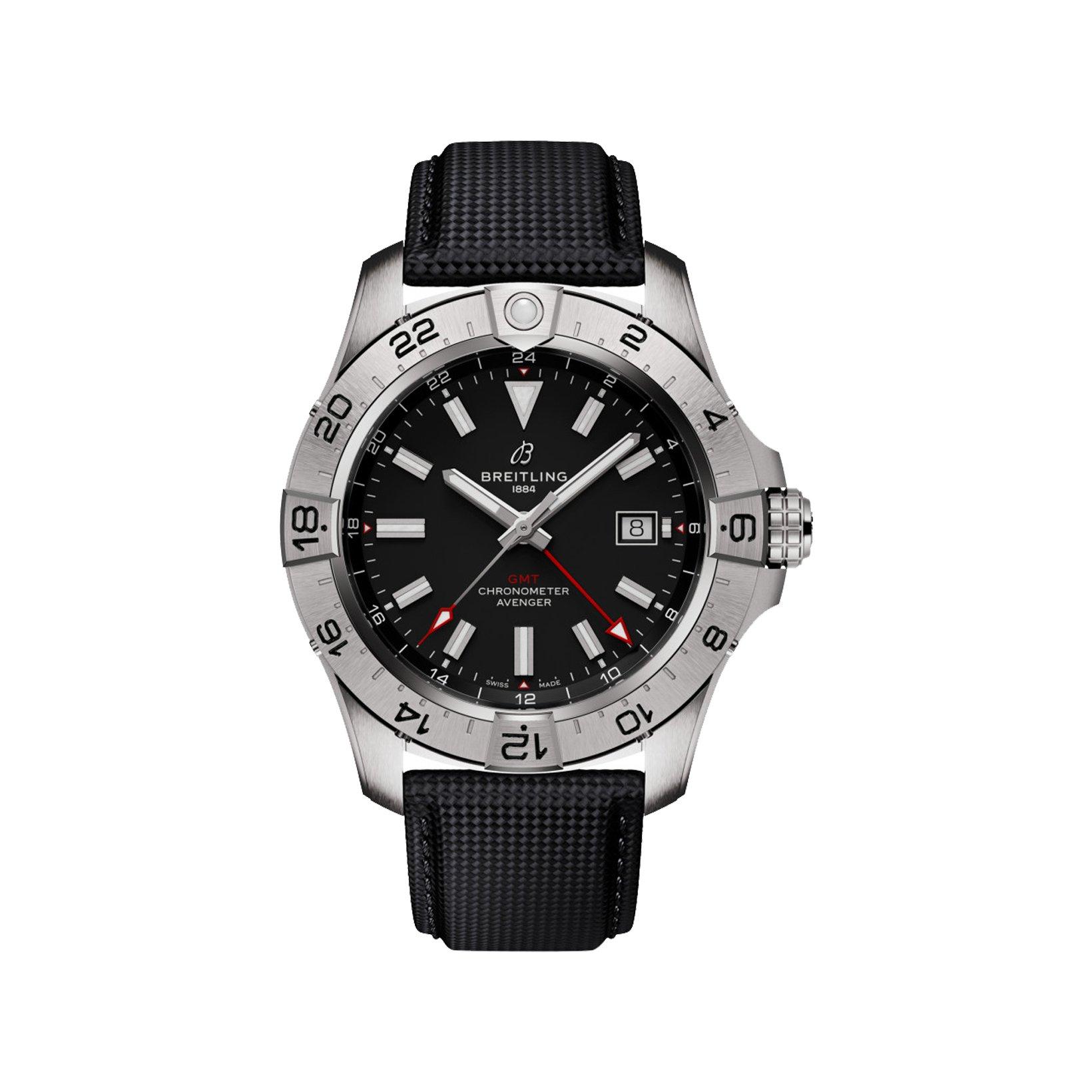 Breitling Avenger B32 Automatic 44 mm Stainless Steel Watch  Black Dial   Calf Skin Leather Strap