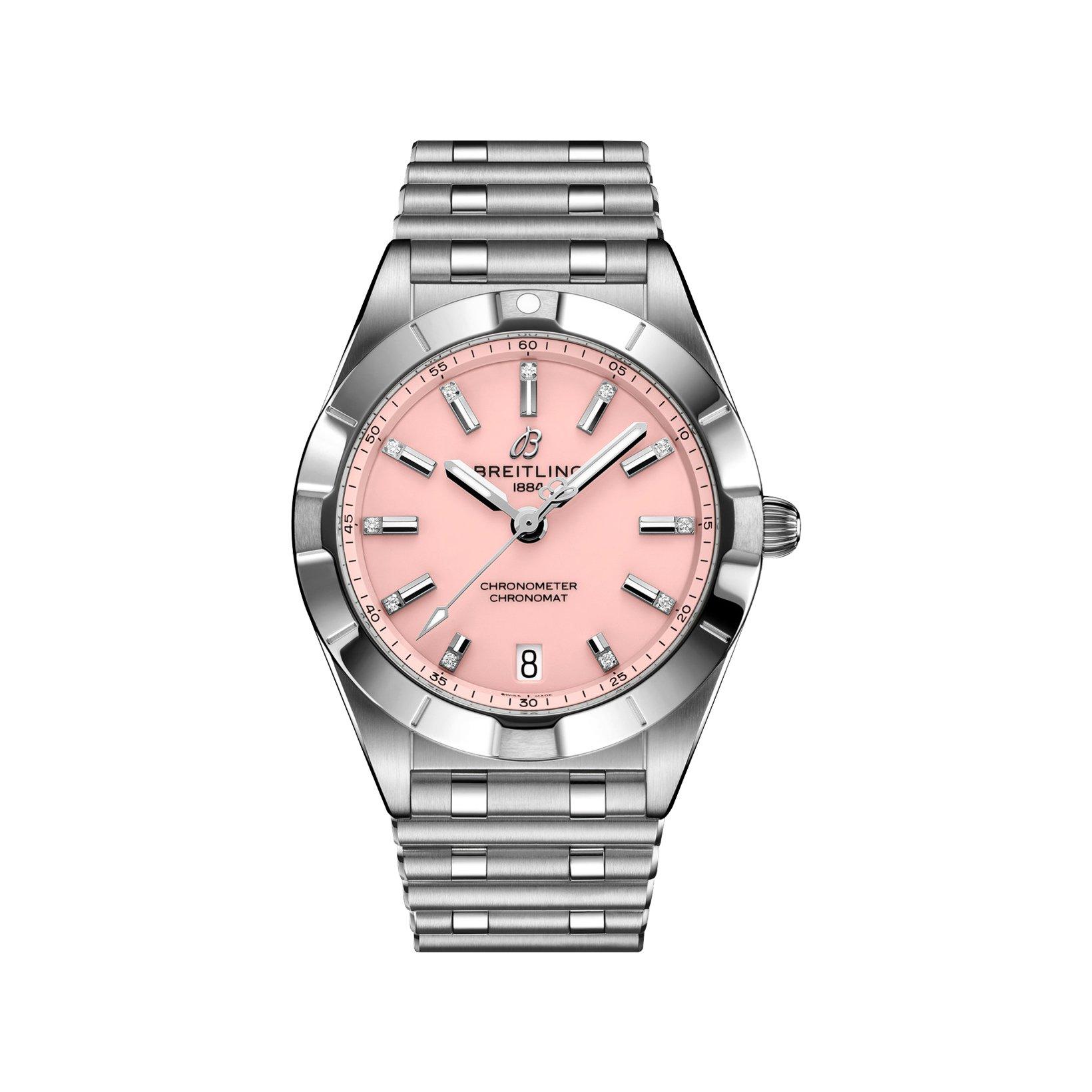 Breitling Chronomat B77 Quartz 32 mm Stainless Steel Watch  Pink Dial  Stainless Steel Bracelet