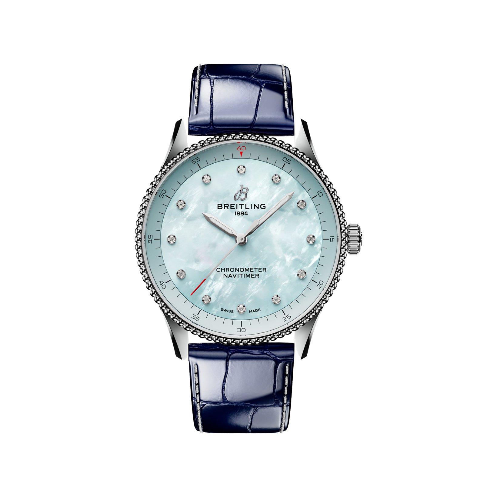 Breitling Navitimer B77 Quartz 32 mm Stainless Steel Watch  Blue Dial   Alligator Leather Strap