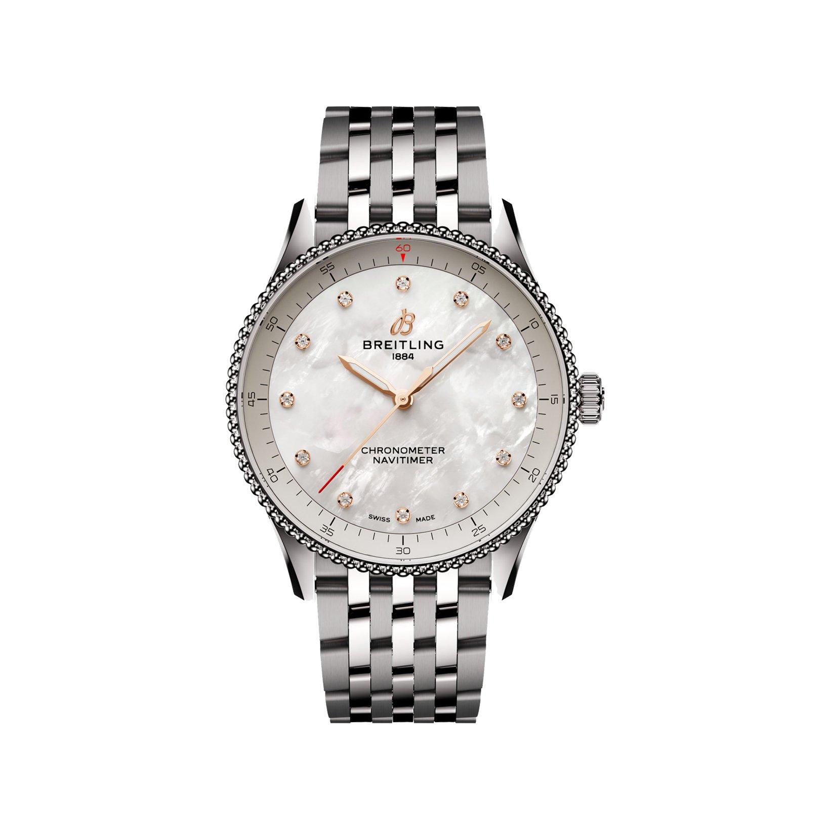 Breitling Navitimer B77 Quartz 32 mm Stainless Steel Watch  White Dial  Stainless Steel Bracelet