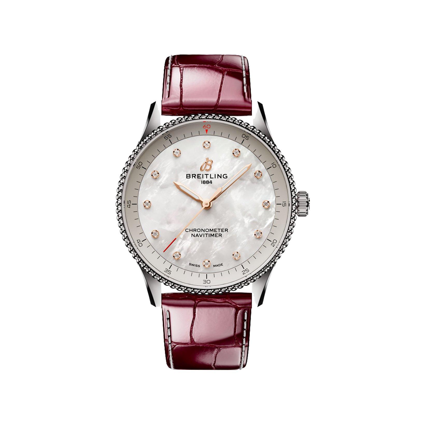 Breitling Navitimer B77 Quartz 32 mm Stainless Steel Watch  White Dial   Alligator Leather Strap