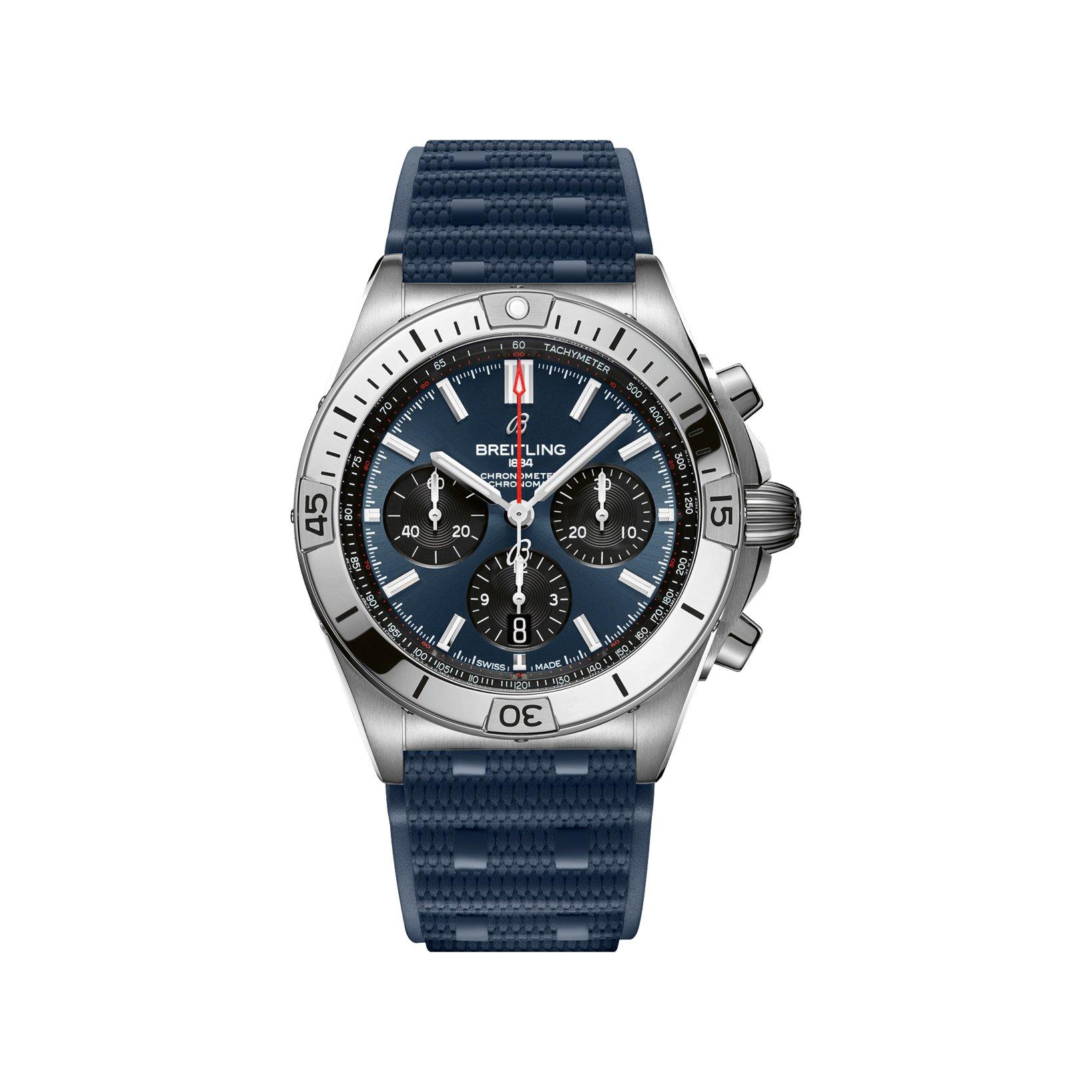 Breitling Chronomat B01 Automatic 42 mm Stainless Steel Watch  Blue Dial   Rubber Strap