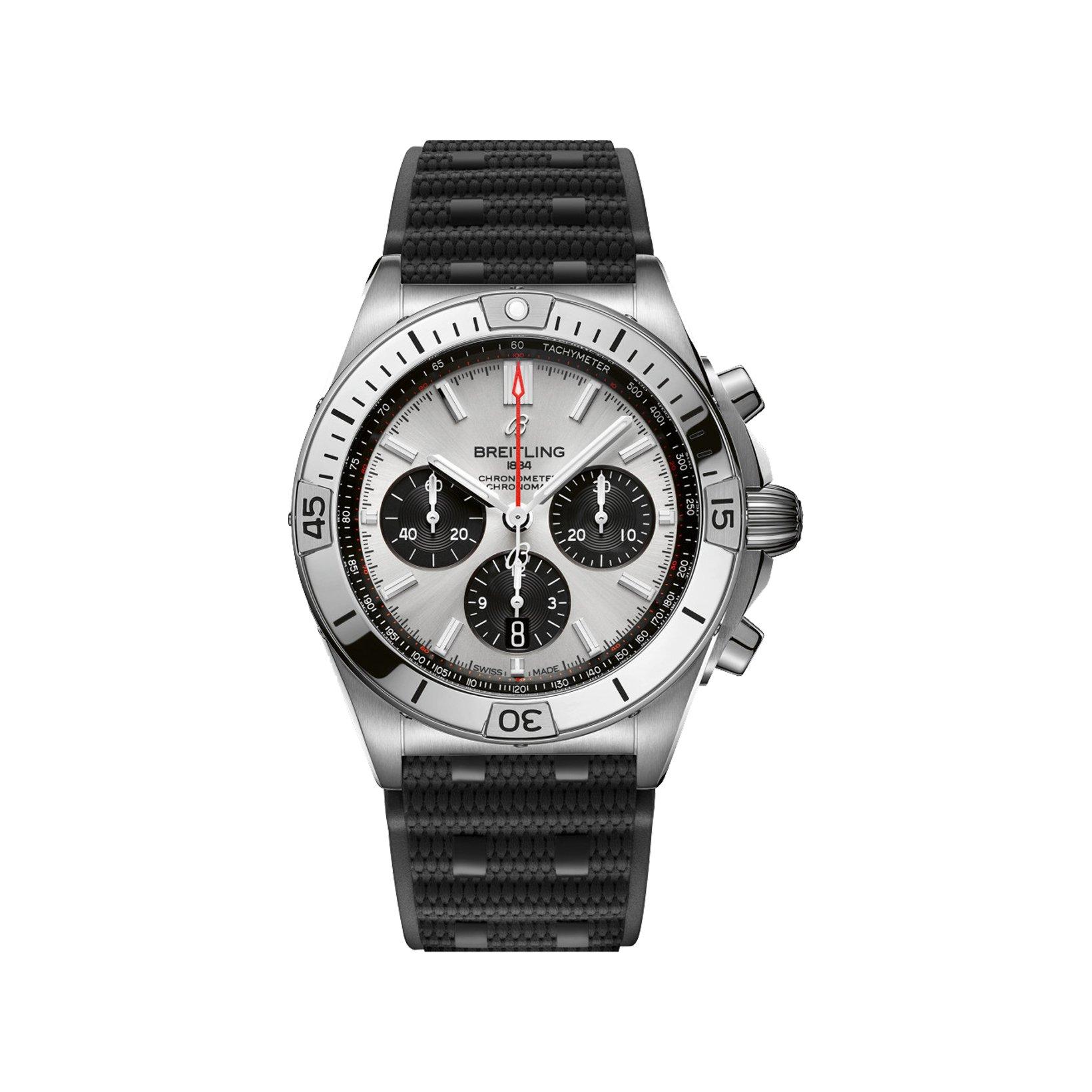 Breitling Chronomat B01 Automatic 42 mm Stainless Steel Watch  Silver Dial   Rubber Strap