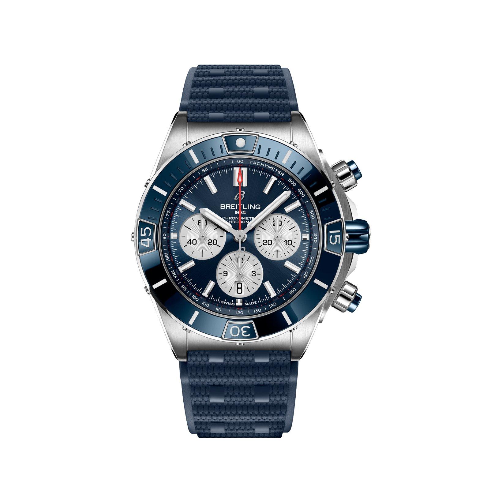 Breitling Chronomat B01 Automatic 44 mm Stainless Steel Watch  Blue Dial   Rubber Strap