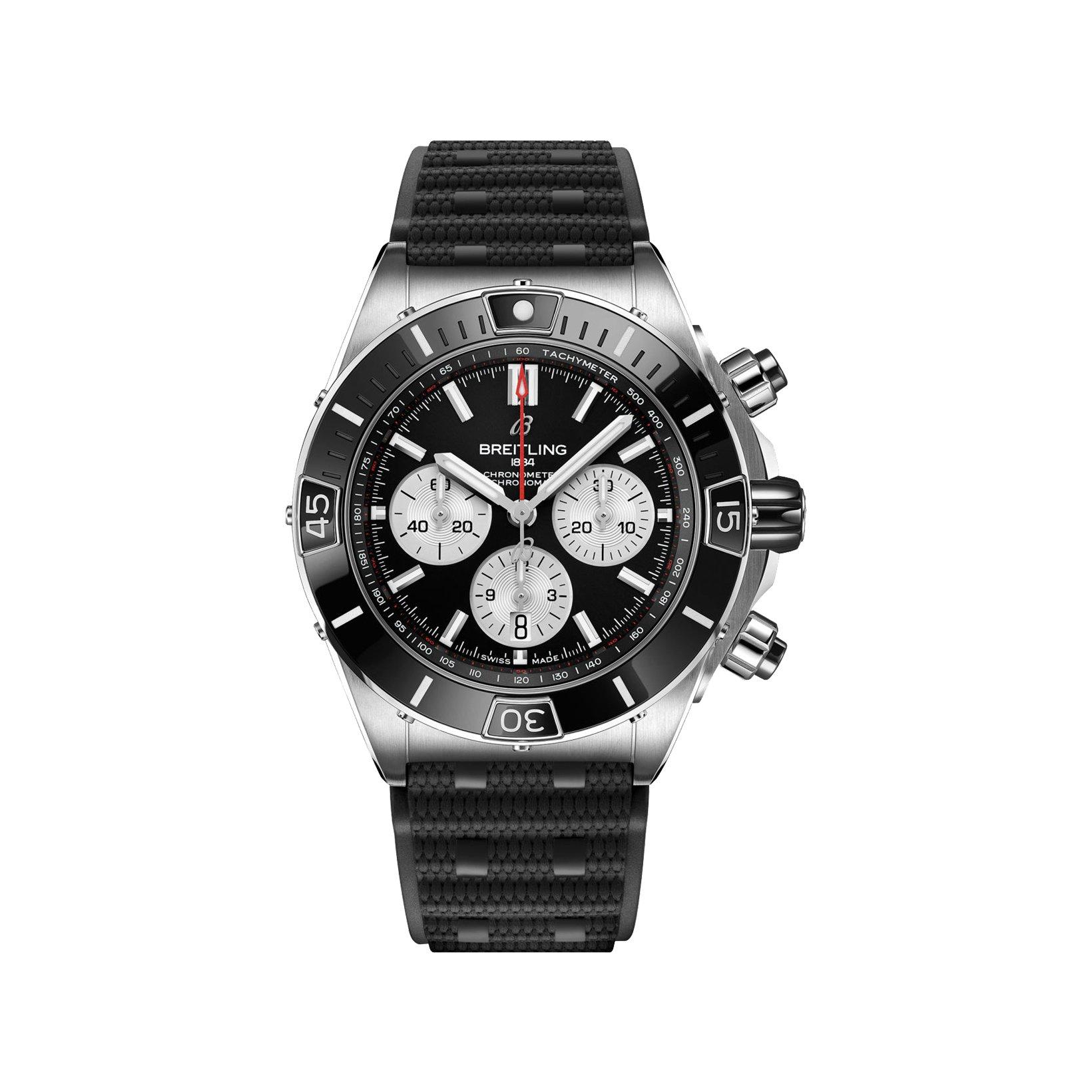 Breitling Chronomat B01 Automatic 44 mm Stainless Steel Watch  Black Dial   Rubber Strap