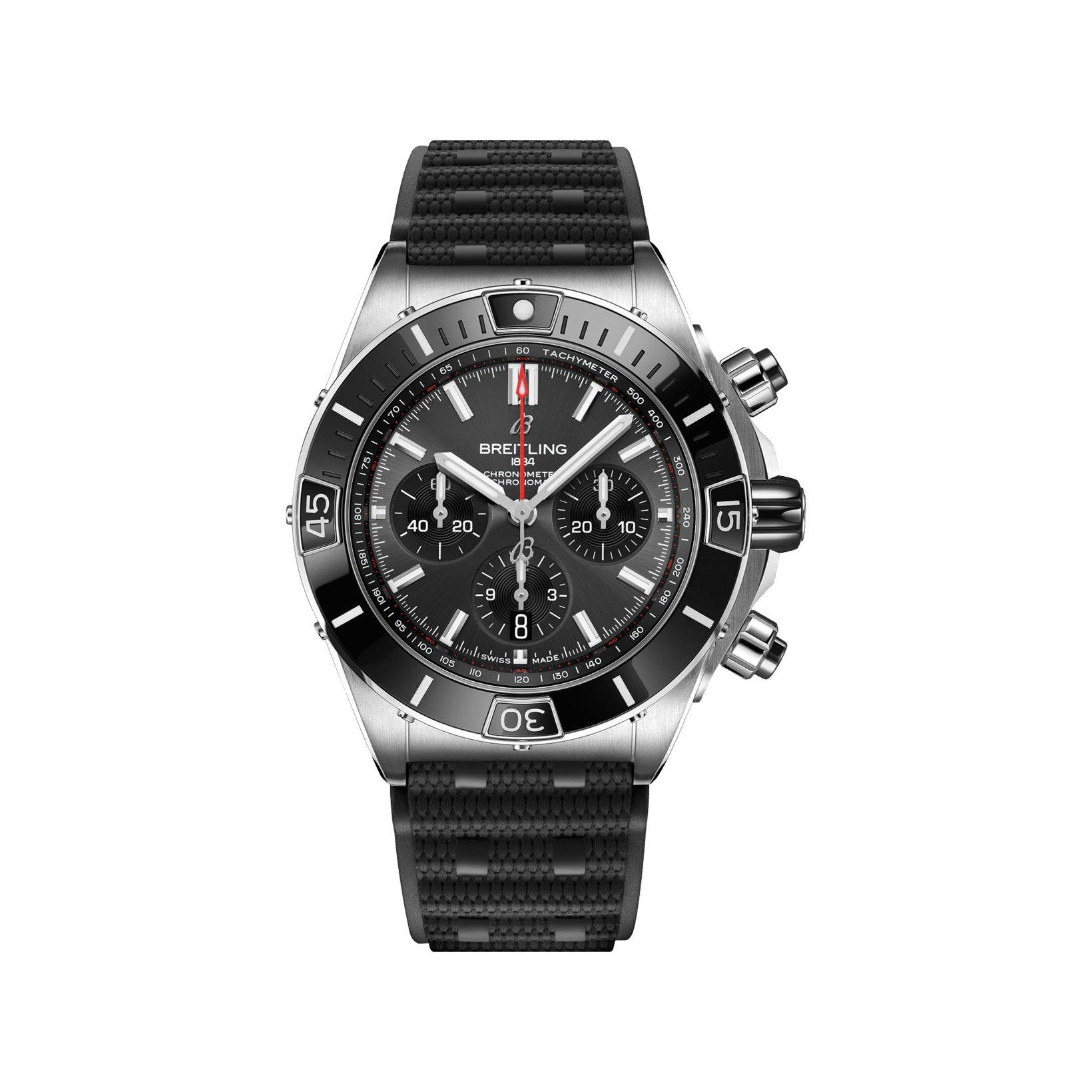Breitling Chronomat B01 Automatic 44 mm Stainless Steel Watch  Black Dial   Rubber Strap