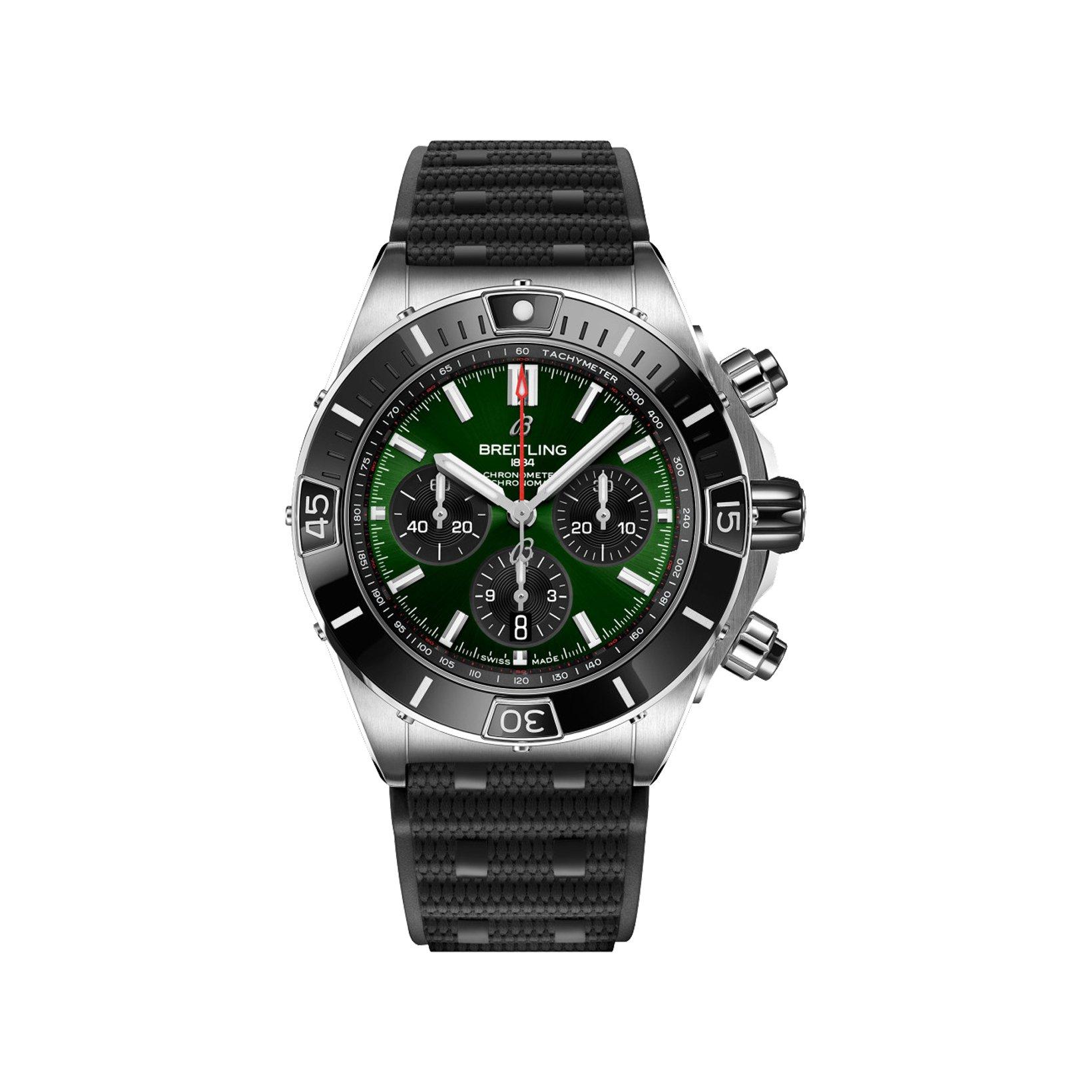 Breitling Chronomat B01 Automatic 44 mm Stainless Steel Watch  Green Dial   Rubber Strap