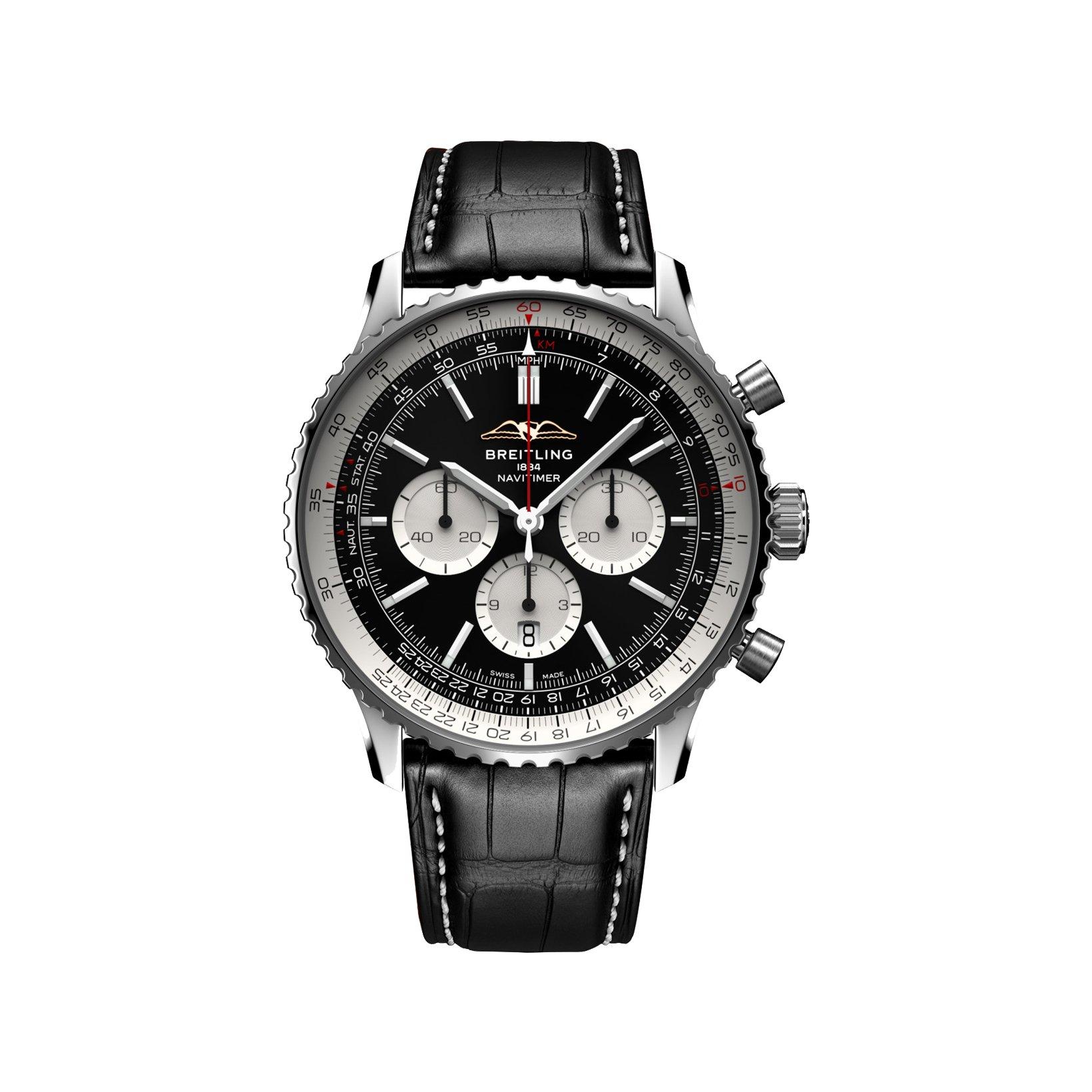 Breitling Navitimer B01 Automatic 46 mm Stainless Steel Watch  Black Dial   Alligator Leather Strap