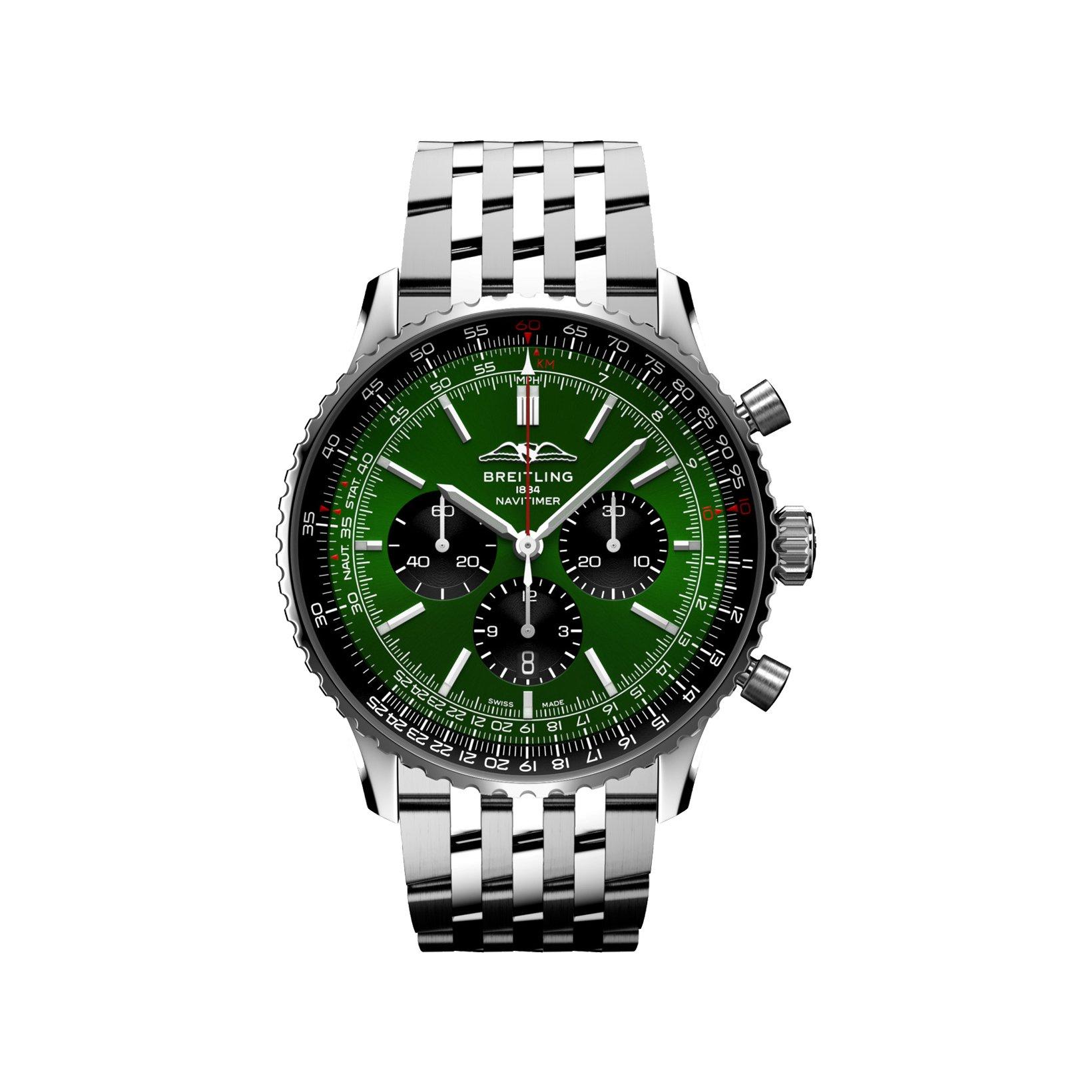 Breitling Navitimer B01 Automatic 46 mm Stainless Steel Watch  Green Dial  Stainless Steel Bracelet