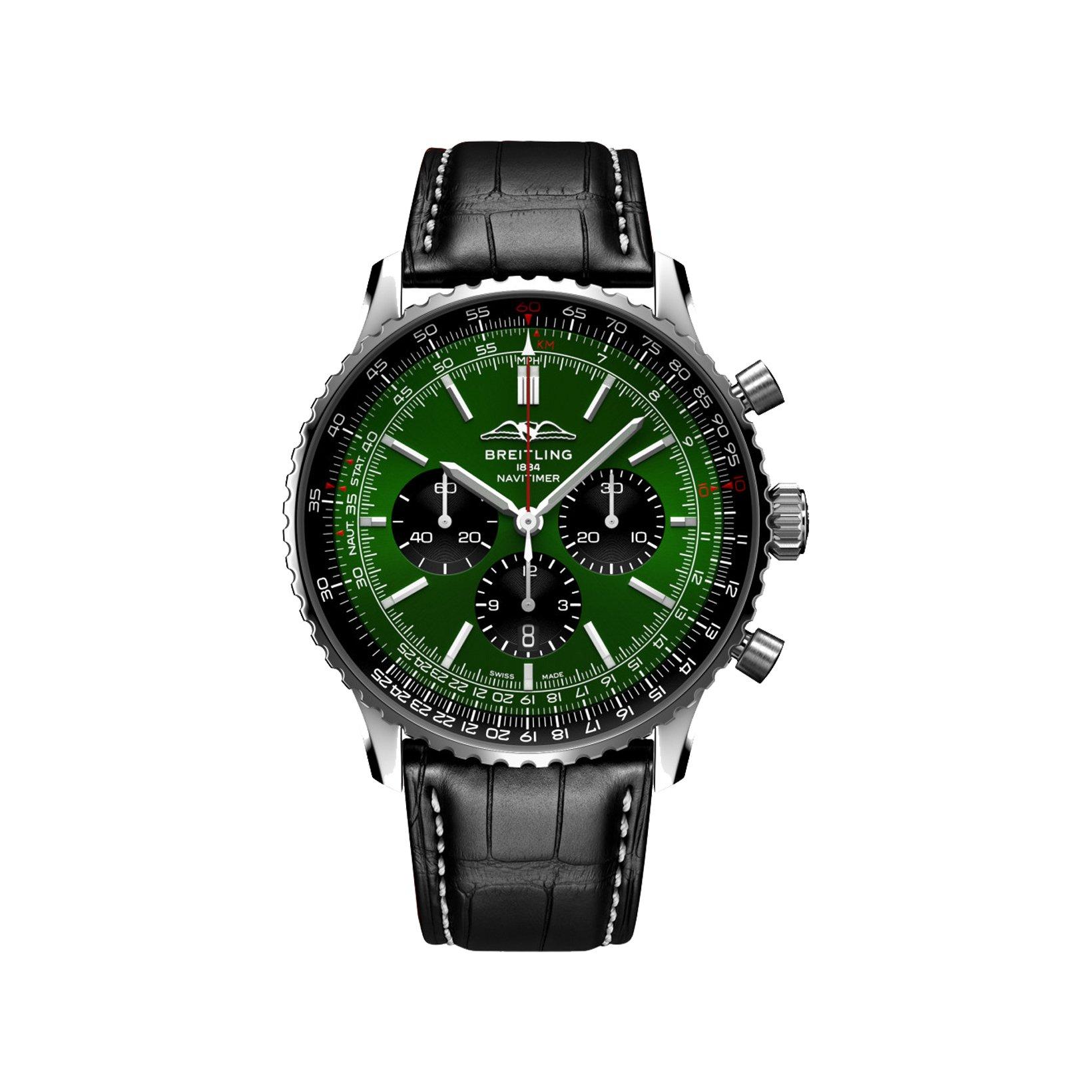 Breitling Navitimer B01 Automatic 46 mm Stainless Steel Watch  Green Dial   Alligator Leather Strap