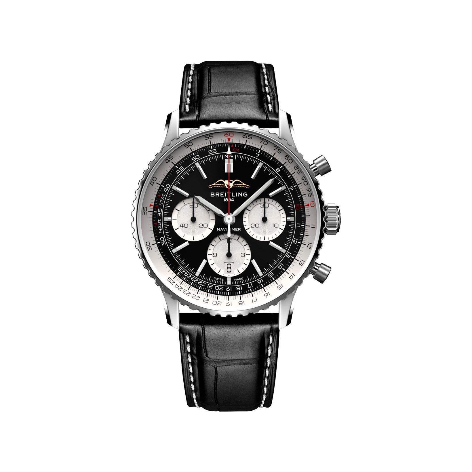 Breitling Navitimer B01 Automatic 43 mm Stainless Steel Watch  Black Dial   Alligator Leather Strap