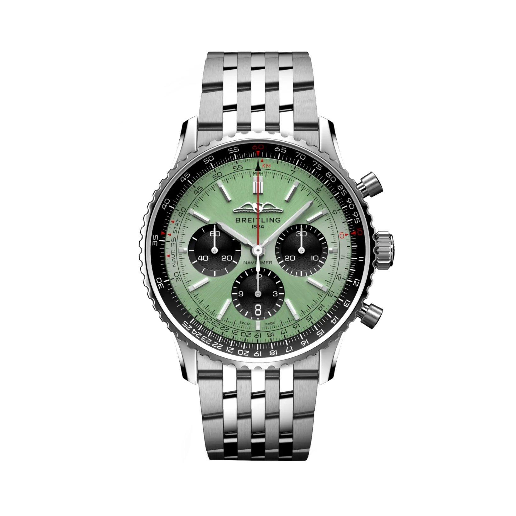 Breitling Navitimer B01 Automatic 43 mm Stainless Steel Watch  Green Dial  Stainless Steel Bracelet