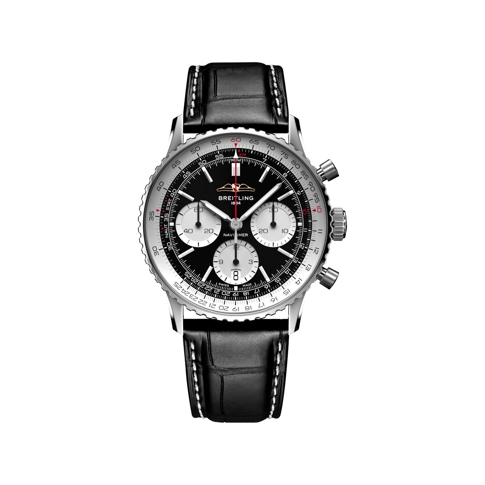 Breitling Navitimer B01 Automatic 41 mm Stainless Steel Watch  Black Dial   Alligator Leather Strap