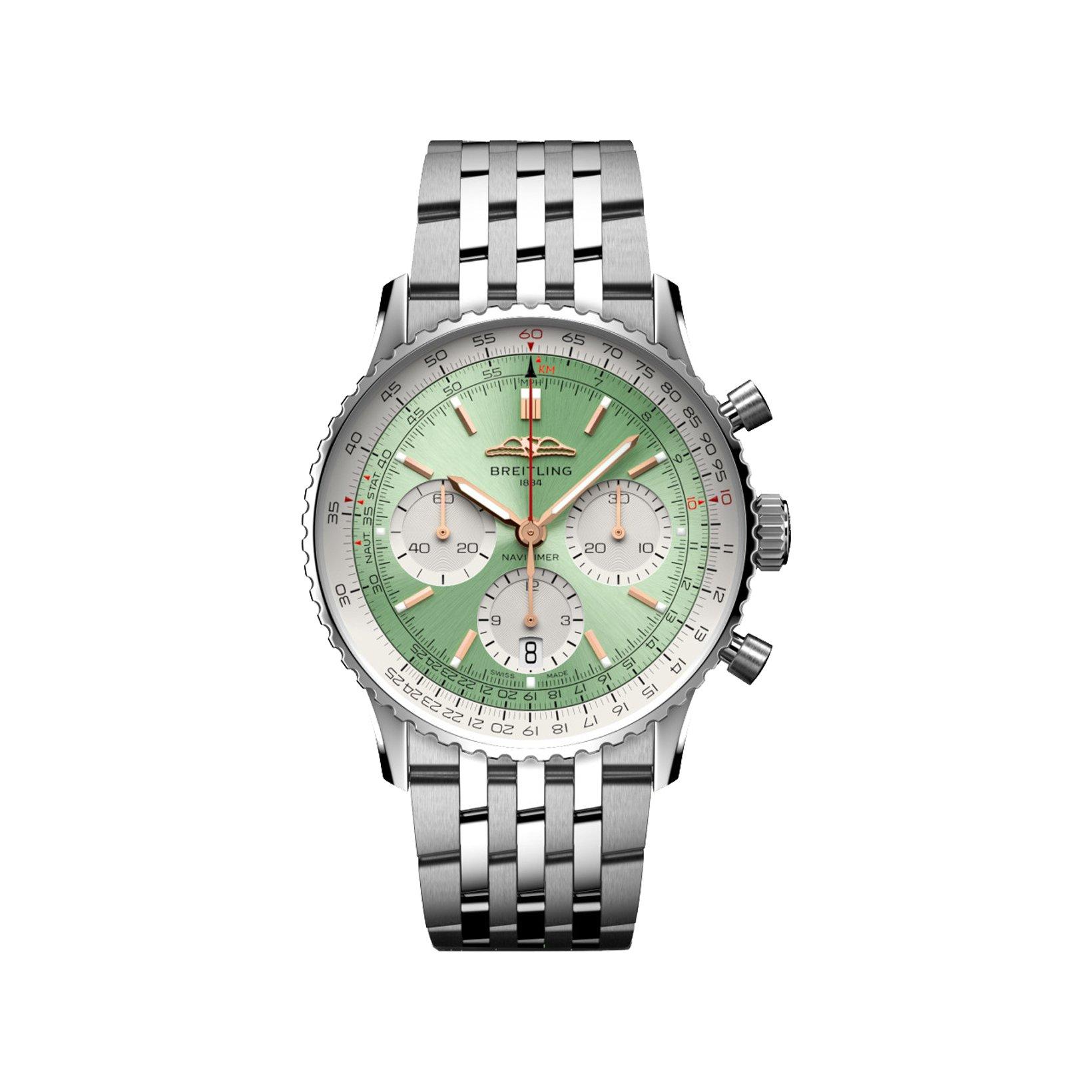 Breitling Navitimer B01 Automatic 41 mm Stainless Steel Watch  Green Dial  Stainless Steel Bracelet