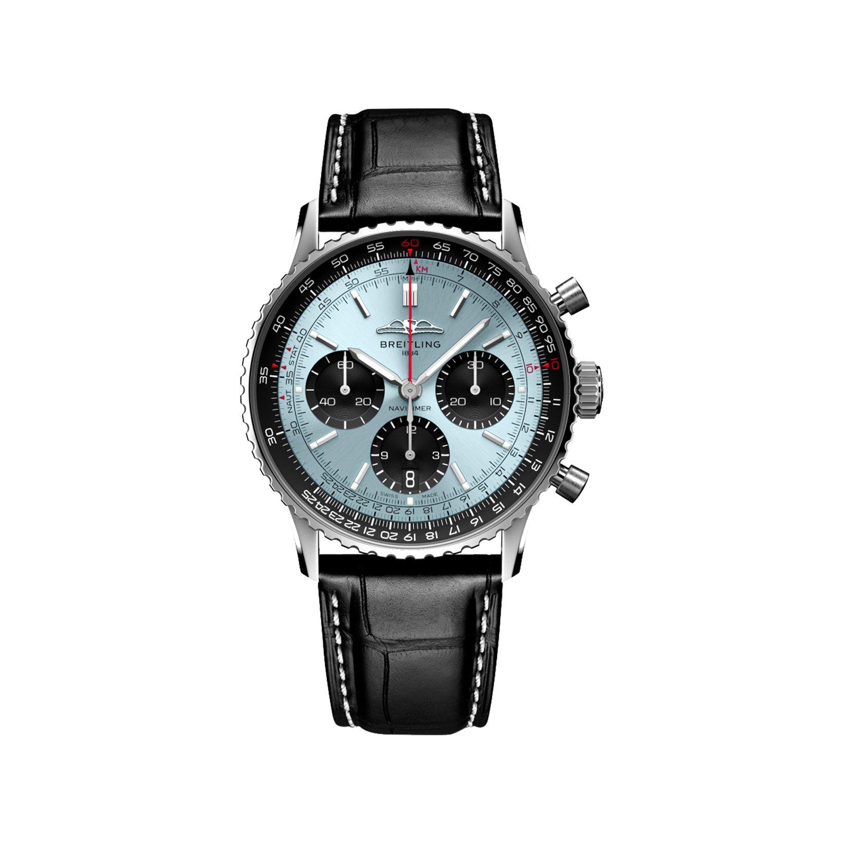 Breitling Navitimer B01 Automatic 41 mm Stainless Steel Watch  Ice Blue Dial   Alligator Leather Strap