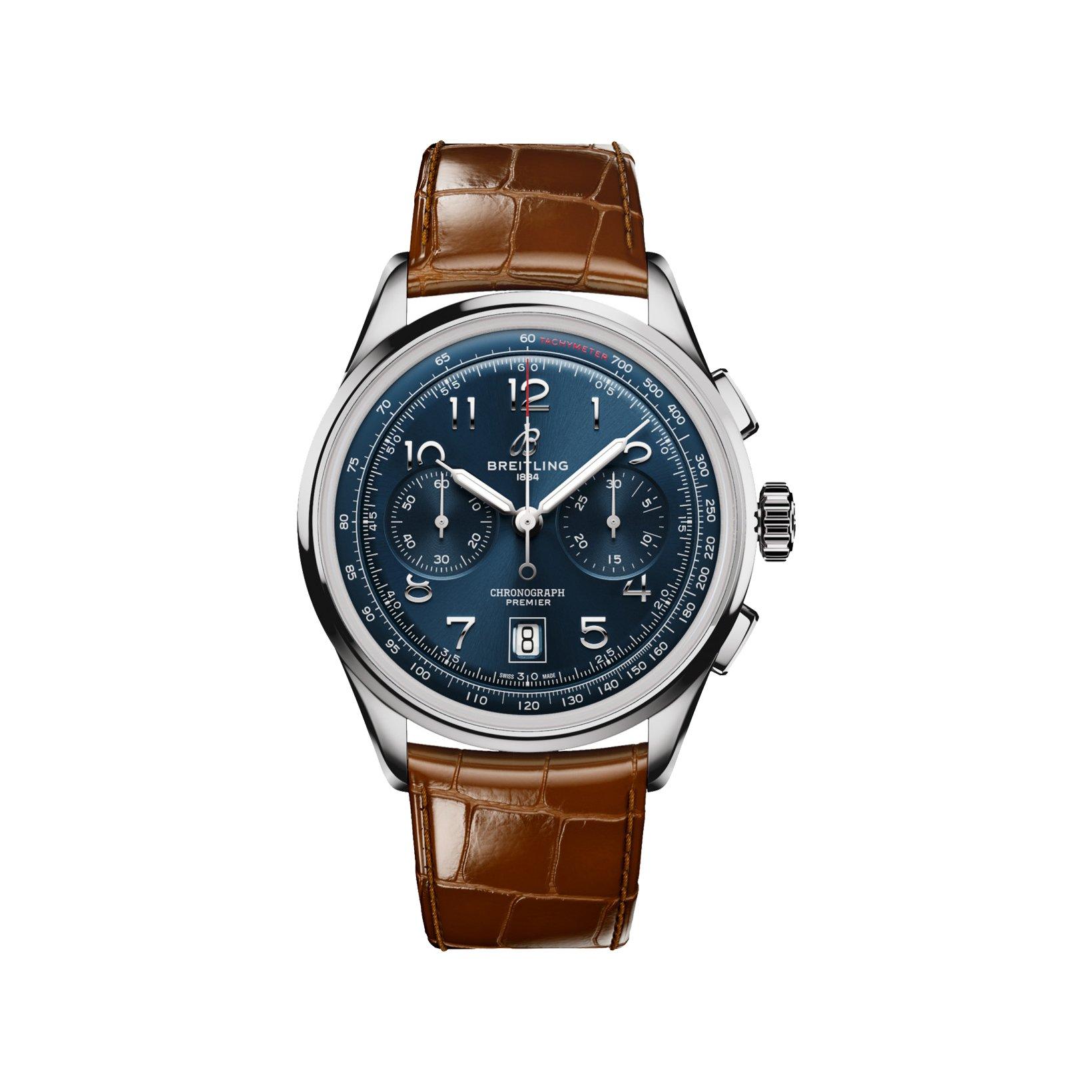 Breitling Premier B01 Automatic 42 mm Stainless Steel Watch  Blue Dial   Alligator Leather Strap