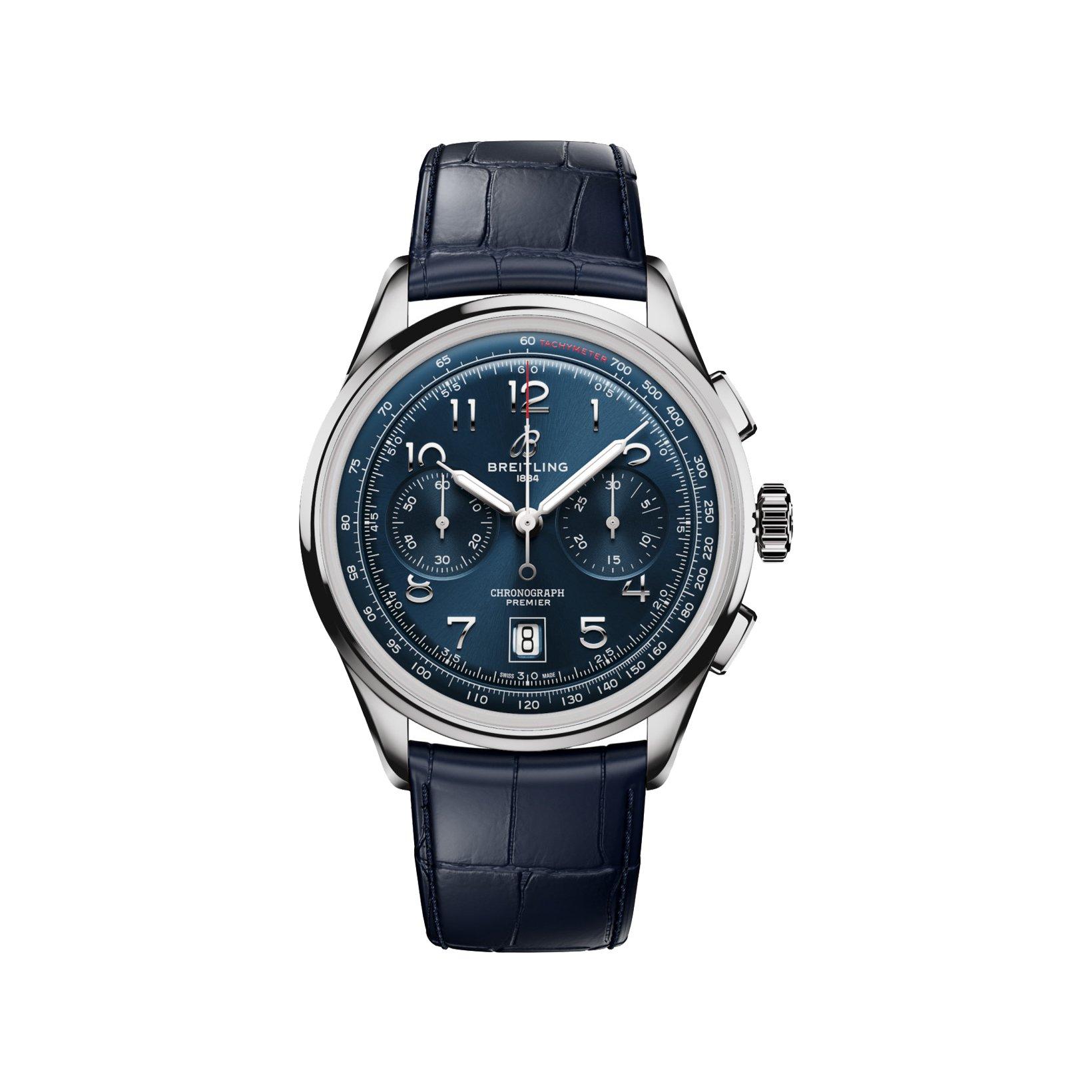 Breitling Premier B01 Automatic 42 mm Stainless Steel Watch  Blue Dial   Alligator Leather Strap