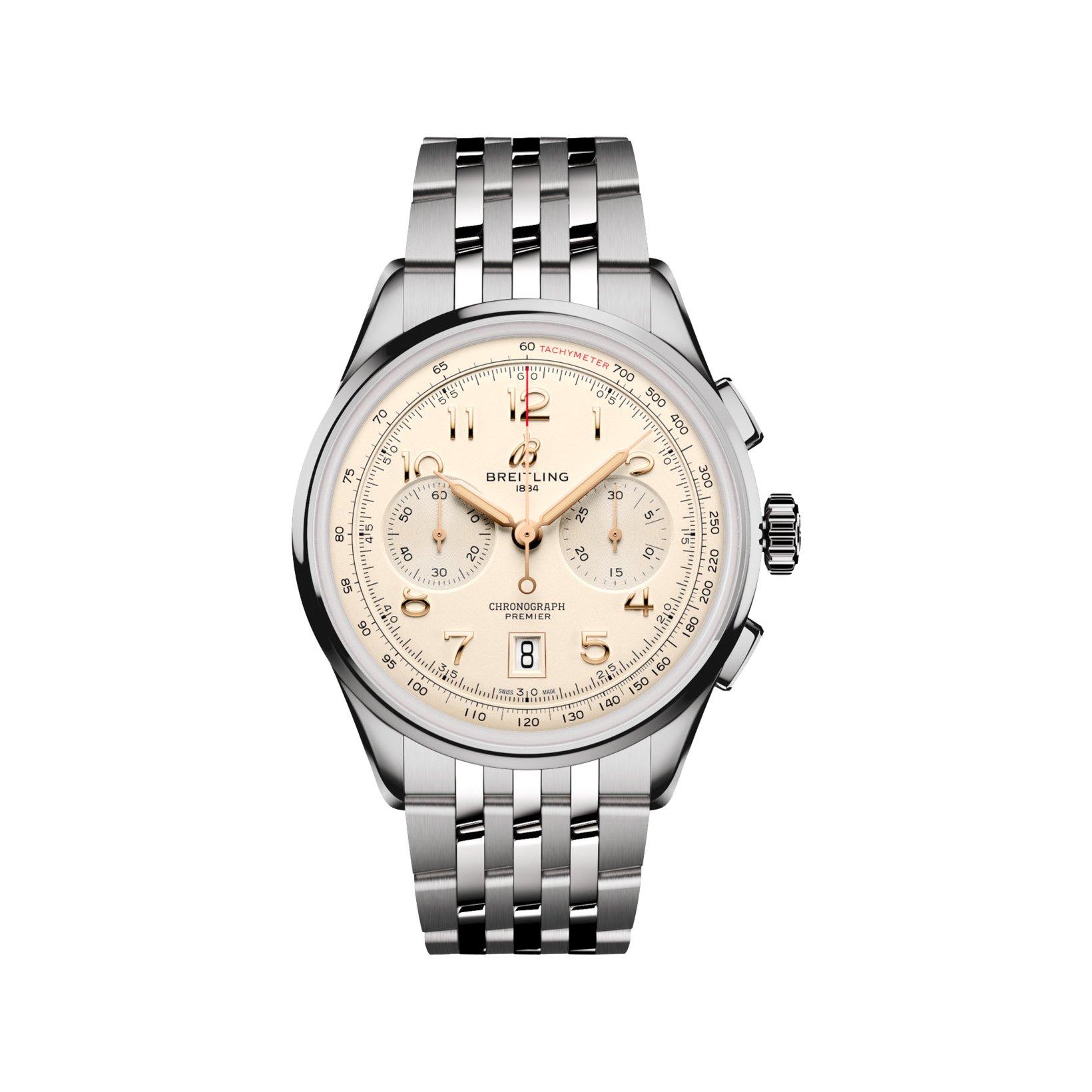 Breitling Premier B01 Automatic 42 mm Stainless Steel Watch  Beige Dial  Stainless Steel Bracelet