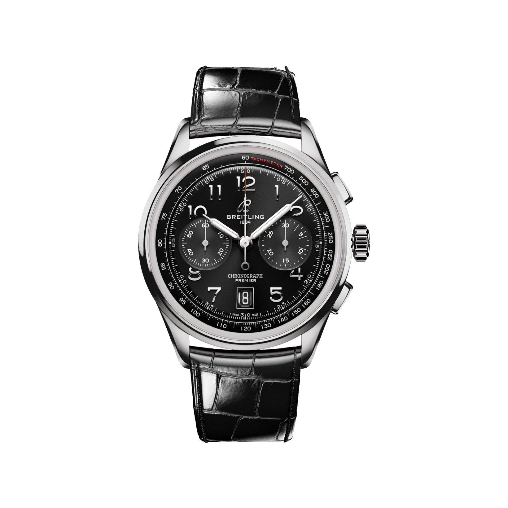 Breitling Premier B01 Automatic 42 mm Stainless Steel Watch  Black Dial   Alligator Leather Strap
