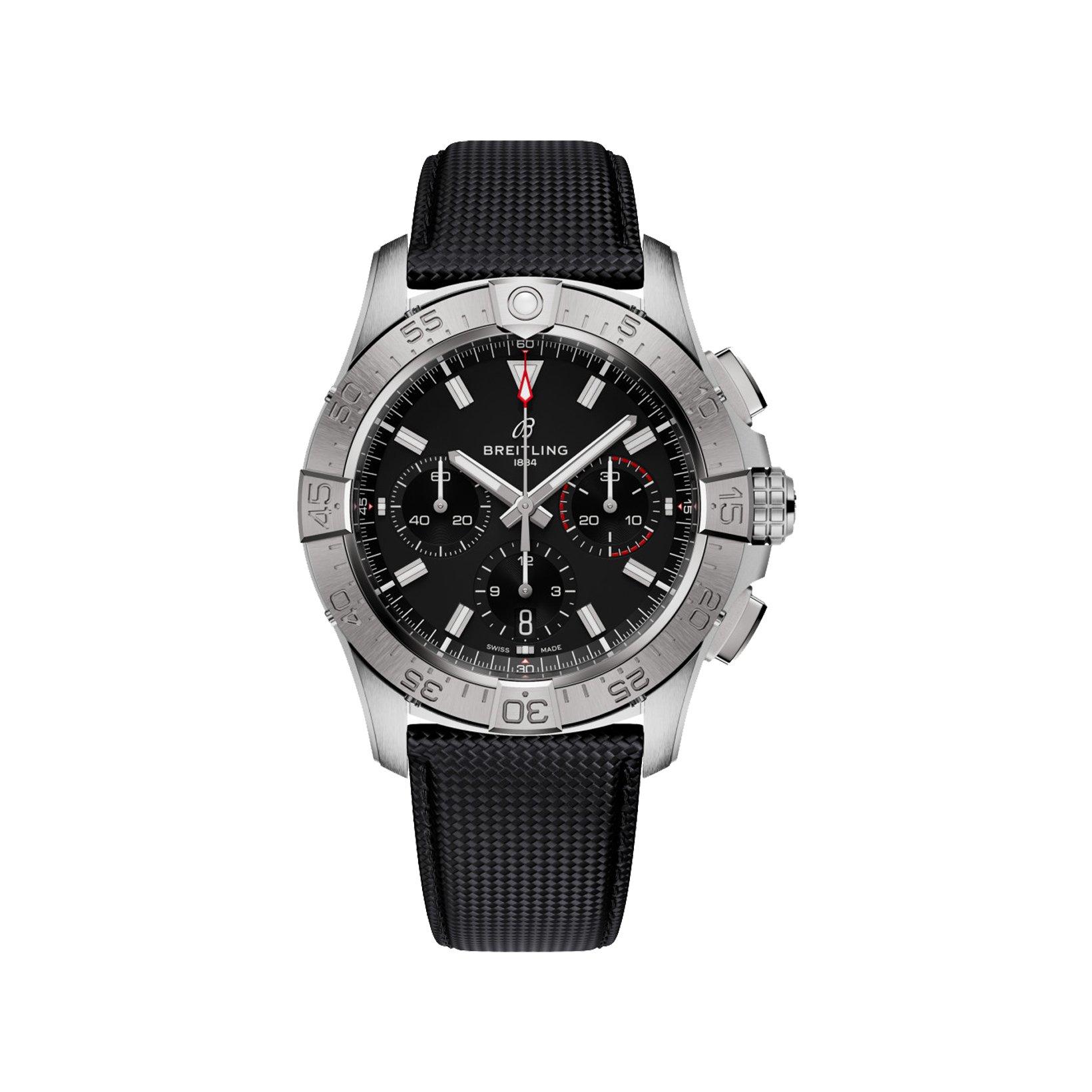 Breitling Avenger B01 Automatic 42 mm Stainless Steel Watch  Black Dial   Calf Skin Leather Strap