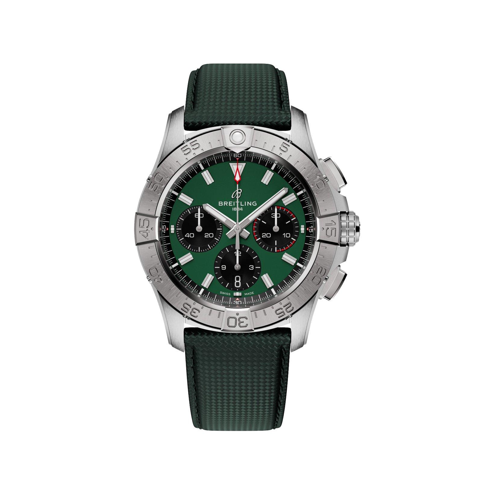 Breitling Avenger B82 Automatic 42 mm Stainless Steel Watch  Green Dial   Calf Skin Leather Strap