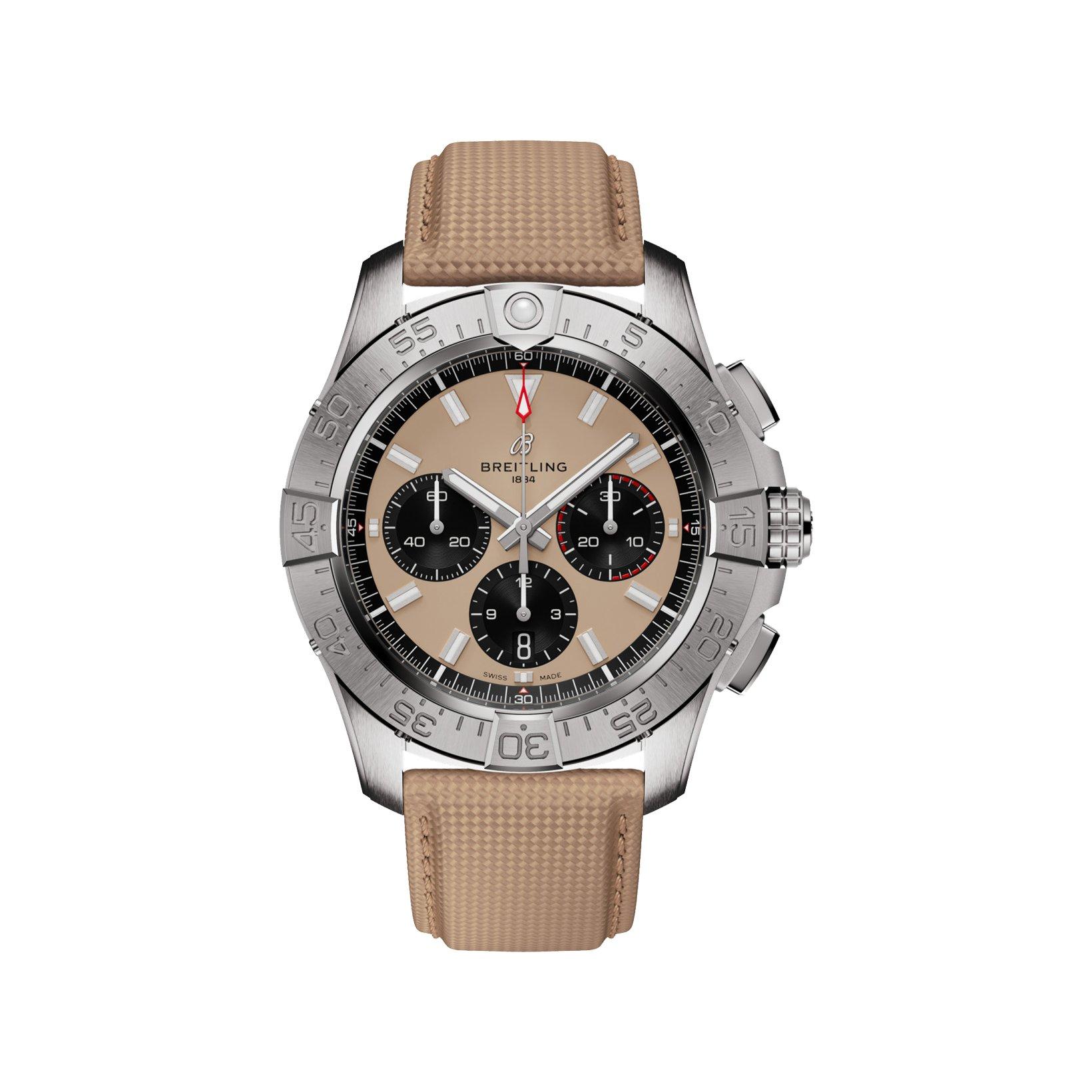 Breitling Avenger B01 Automatic 44 mm Stainless Steel Watch  Beige Dial   Calf Skin Leather Strap