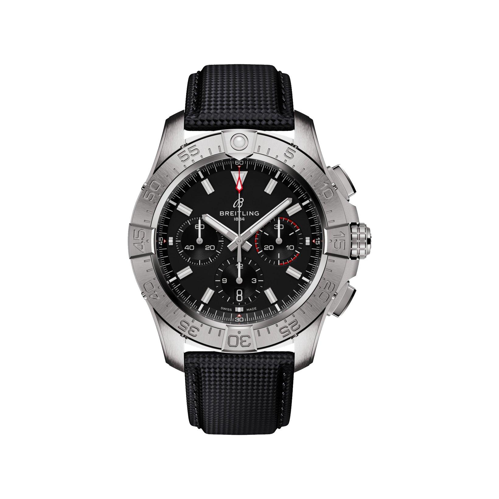 Breitling Avenger B01 Automatic 44 mm Stainless Steel Watch  Black Dial   Calf Skin Leather Strap