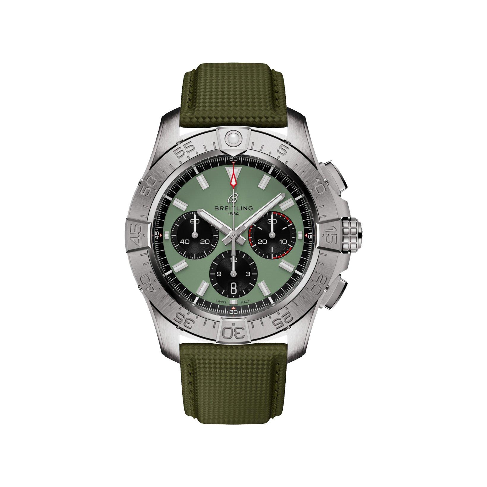 Breitling Avenger B01 Automatic 44 mm Stainless Steel Watch  Green And Black Dial   Calf Skin Leather Strap