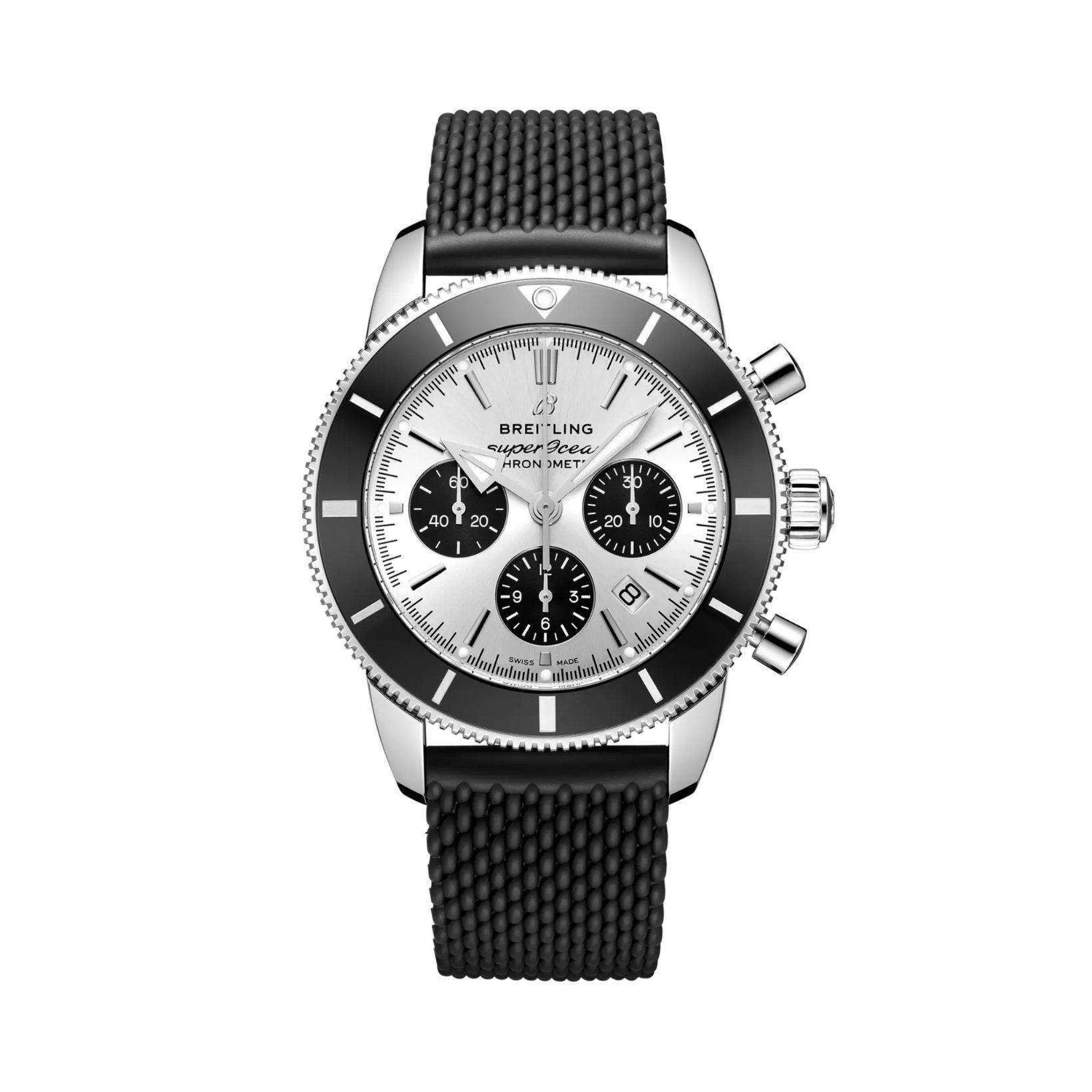 Breitling Superocean Heritage B01 Automatic 44 mm Stainless Steel Watch  Silver Dial   Rubber Strap