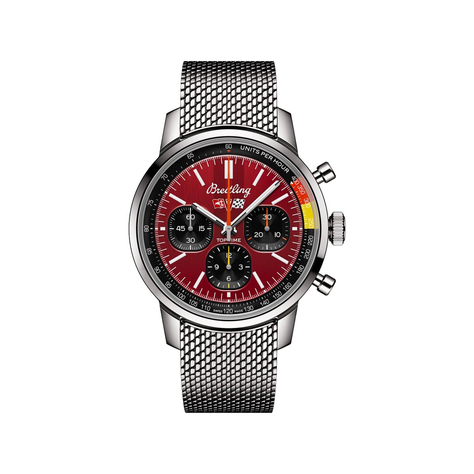 Breitling Top Time B01 Automatic 41 mm Stainless Steel Watch  Red Dial  Stainless Steel Bracelet