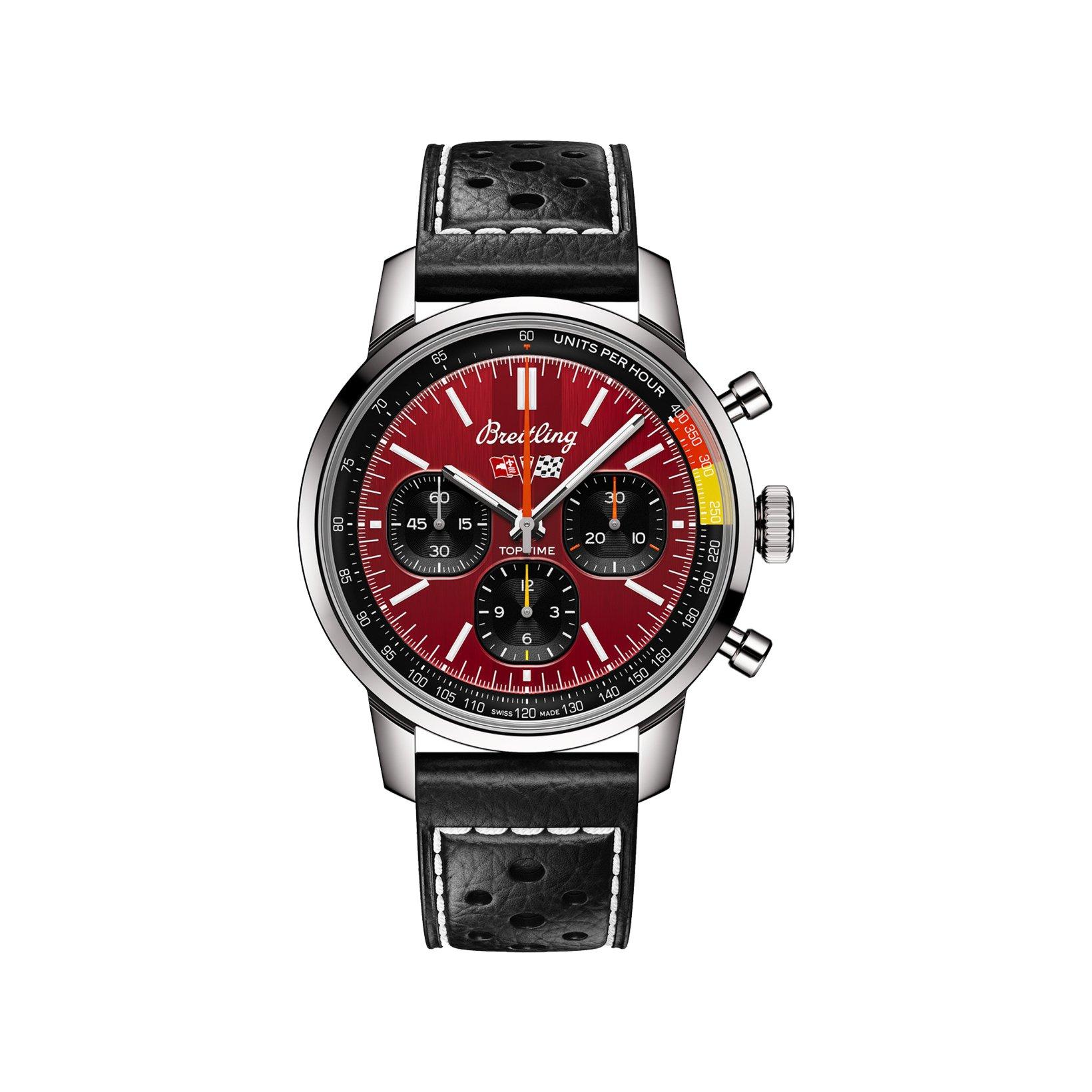 Breitling Top Time B01 Automatic 41 mm Stainless Steel Watch  Red Dial   Calf Skin Leather Strap