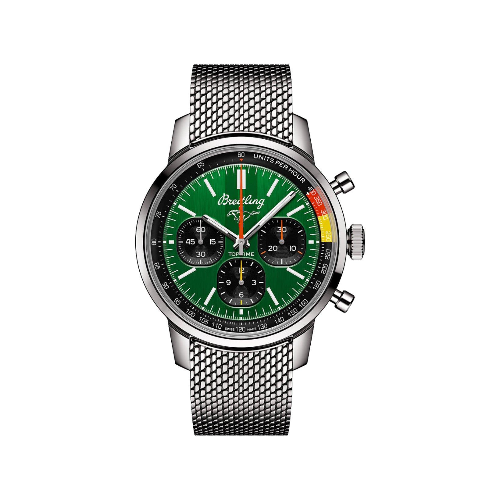Breitling Top Time B01 Automatic 41 mm Stainless Steel Watch  Green Dial  Stainless Steel Bracelet