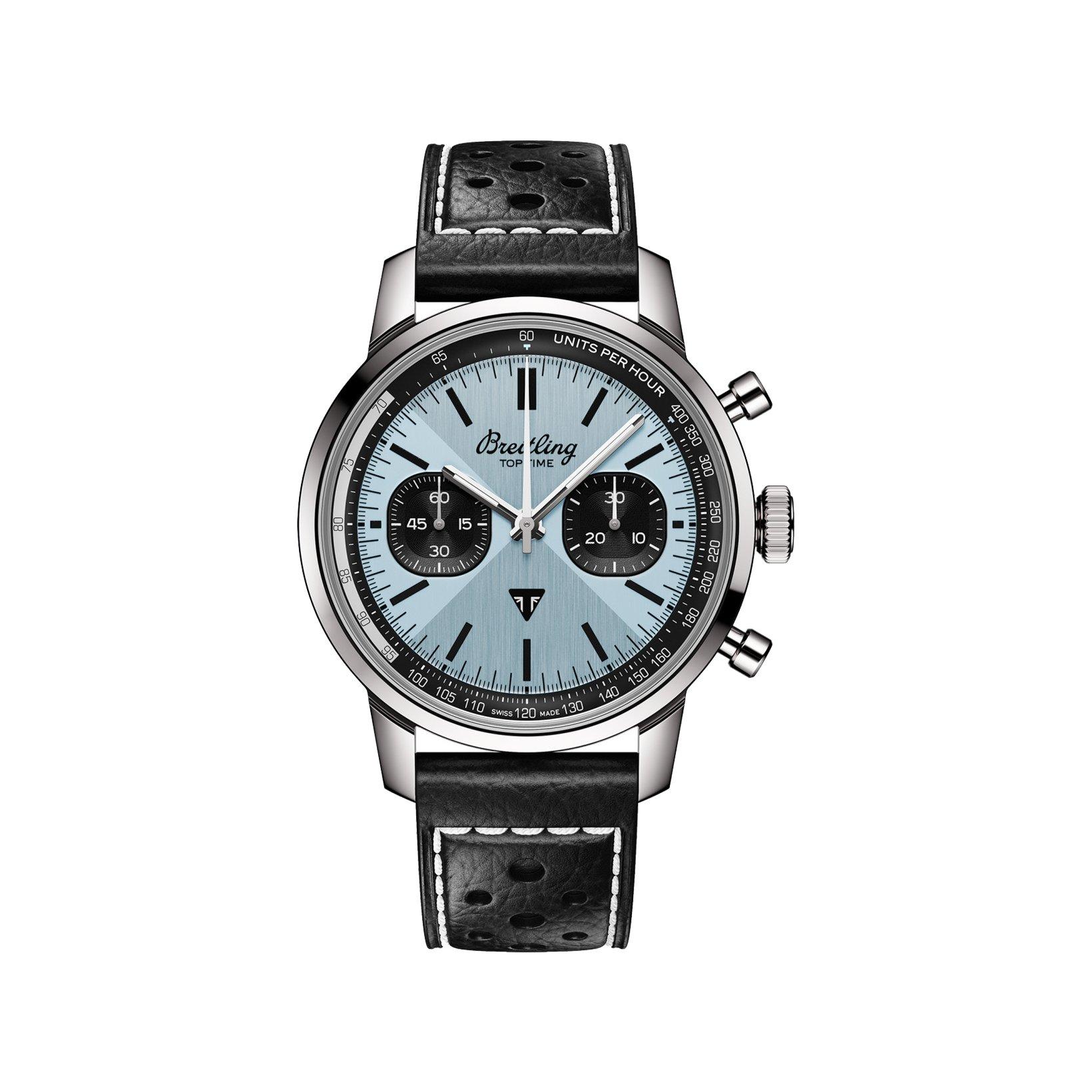 Breitling Top Time B01 Automatic 41 mm Stainless Steel Watch  Blue And Black Dial   Calf Skin Leather Strap