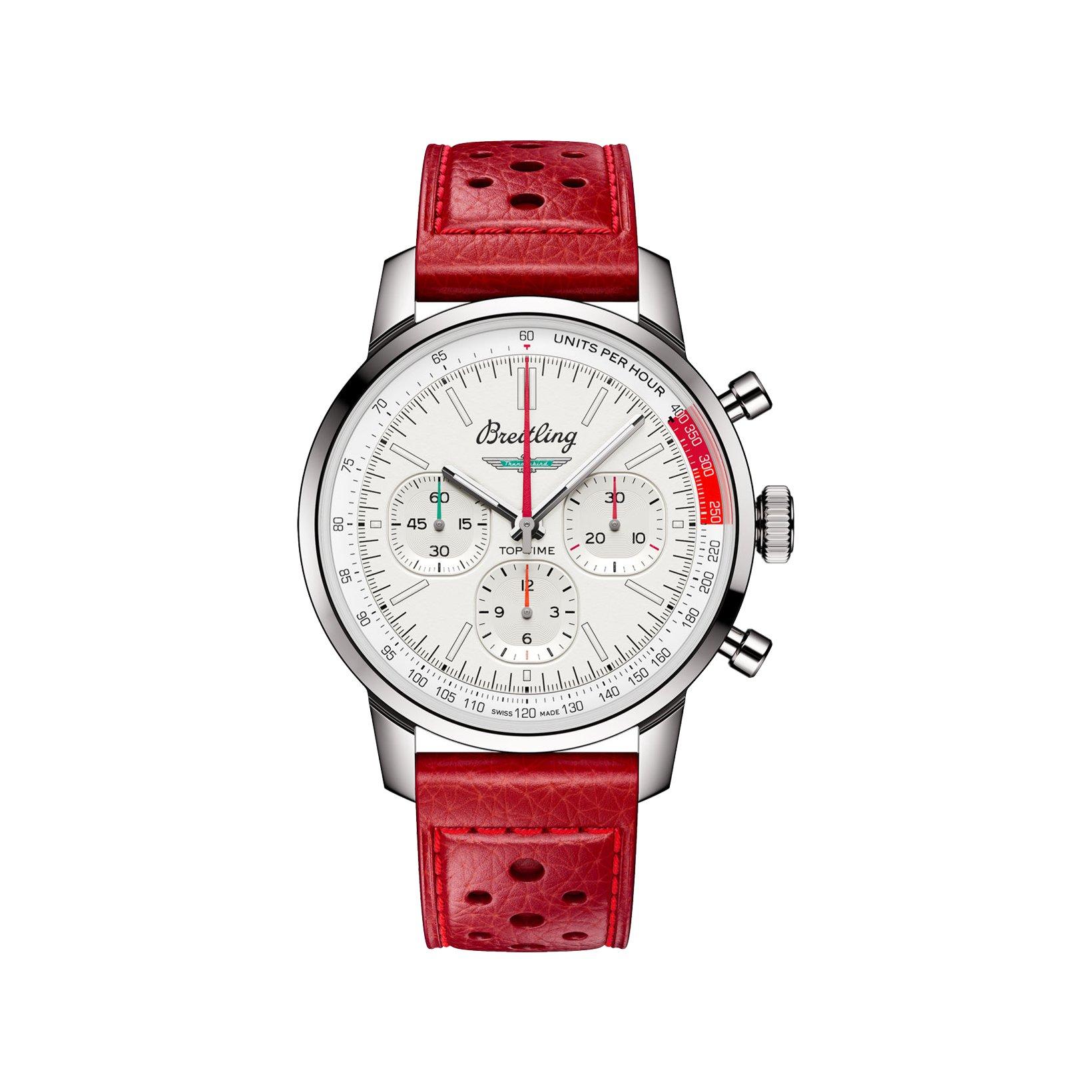 Breitling Top Time B01 Automatic 41 mm Stainless Steel Watch  White Dial   Calf Skin Leather Strap