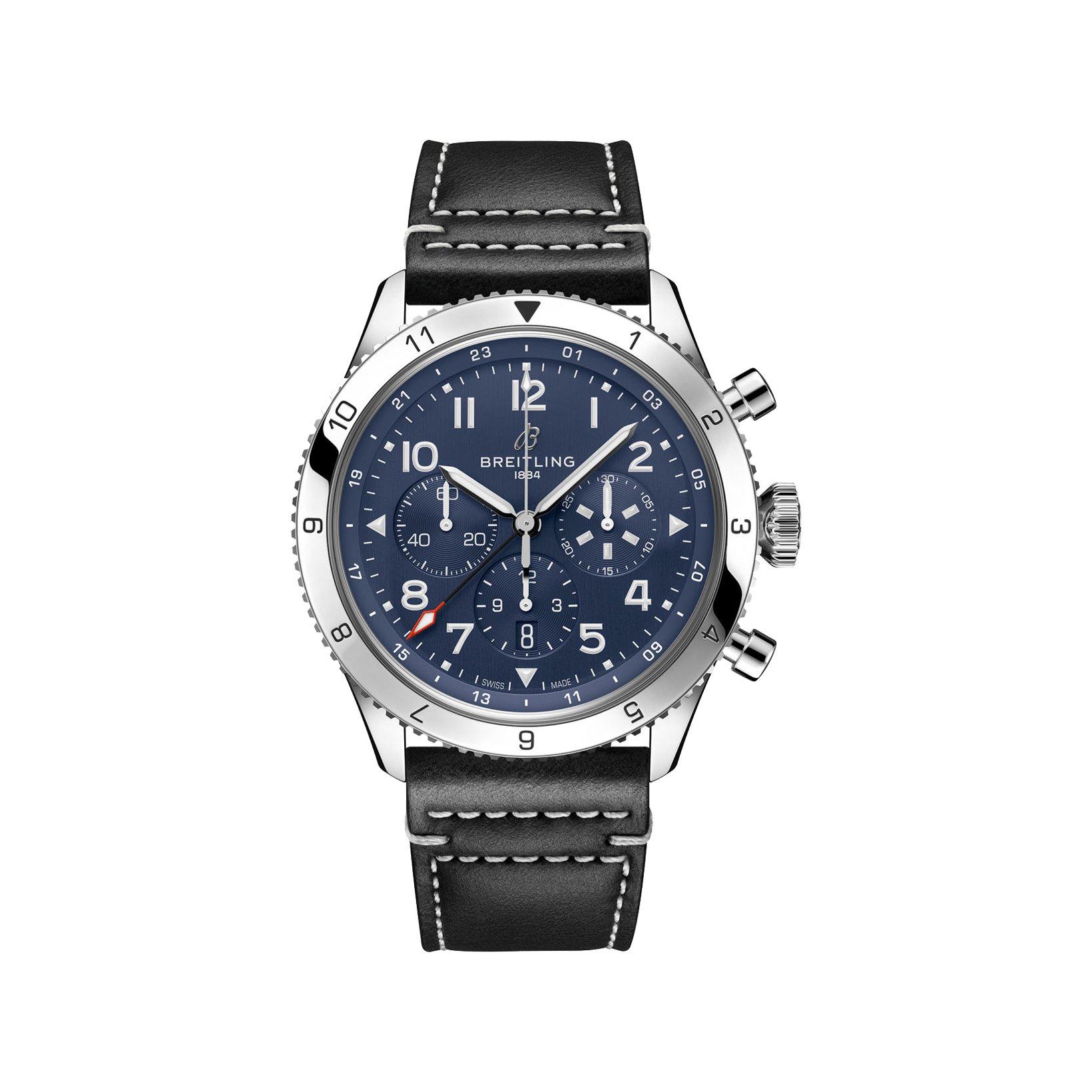 Breitling Aviator B04 Automatic 46 mm Stainless Steel Watch  Blue Dial   Calf Skin Leather Strap