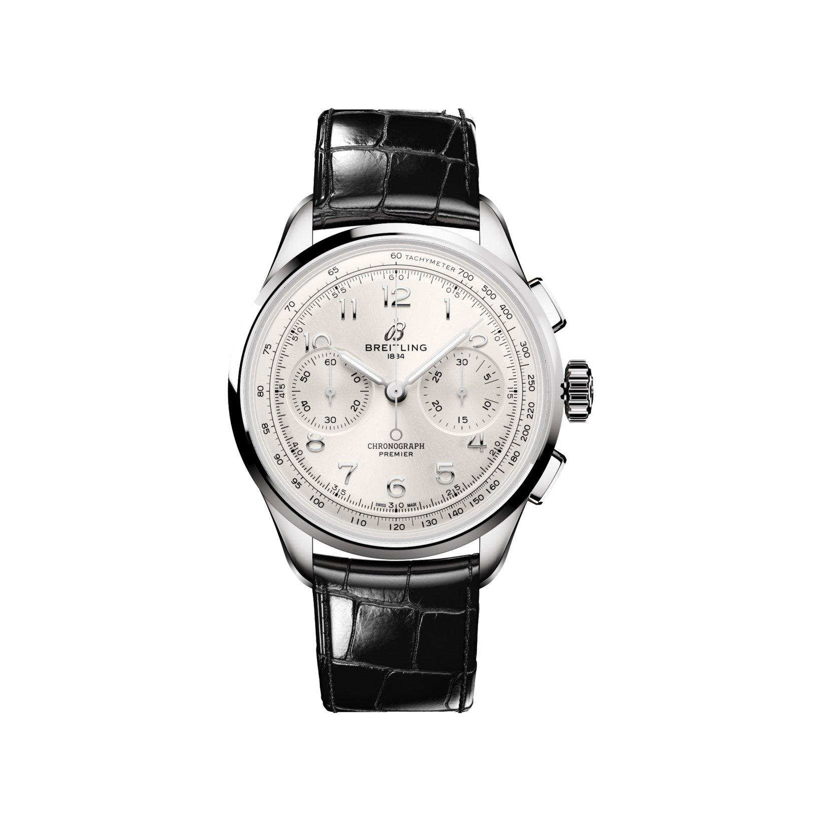 Breitling Premier B09 Automatic 40 mm Stainless Steel Watch  White Dial   Alligator Leather Strap