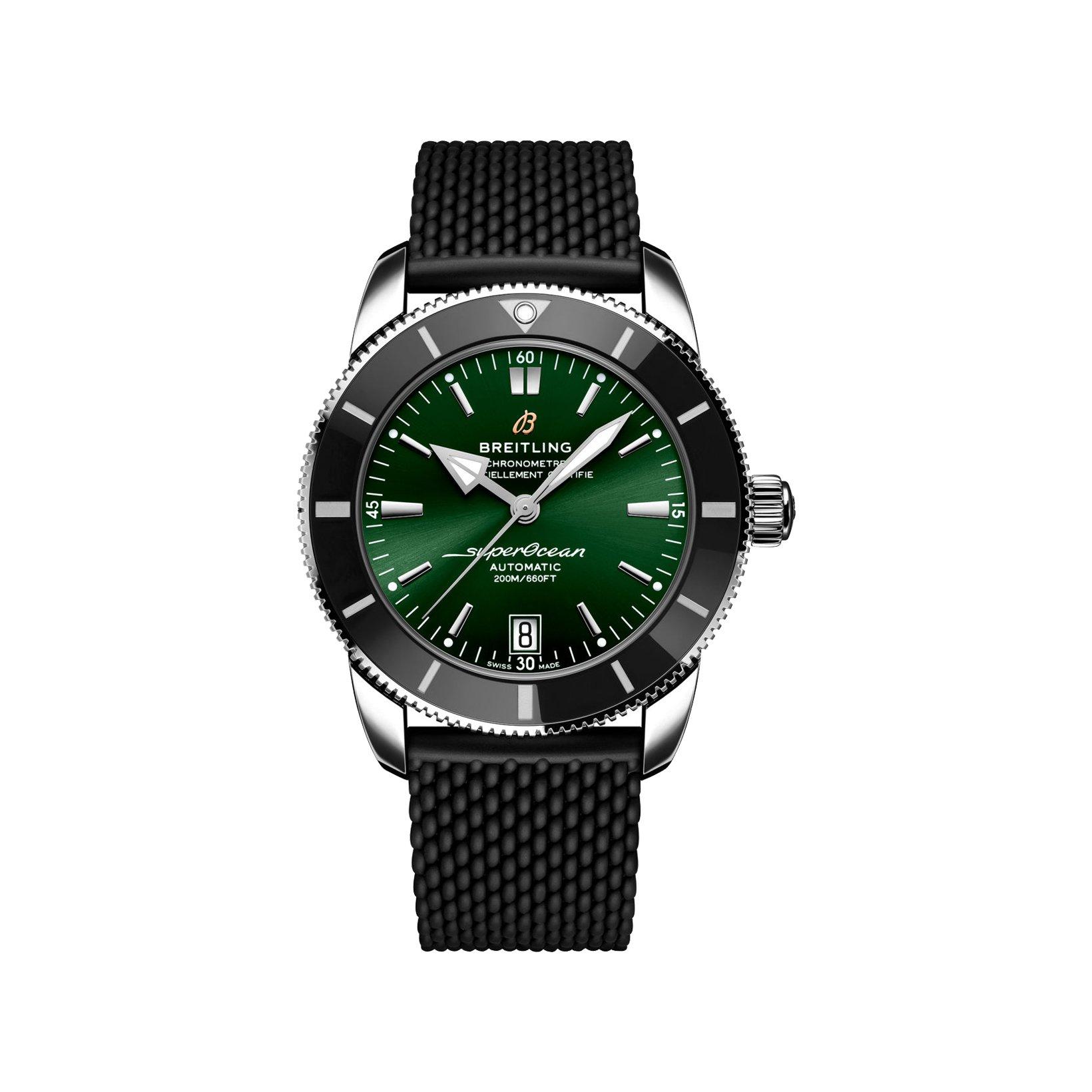 Breitling Superocean Heritage B20 Automatic 42 mm Stainless Steel Watch  Green Dial   Rubber Strap