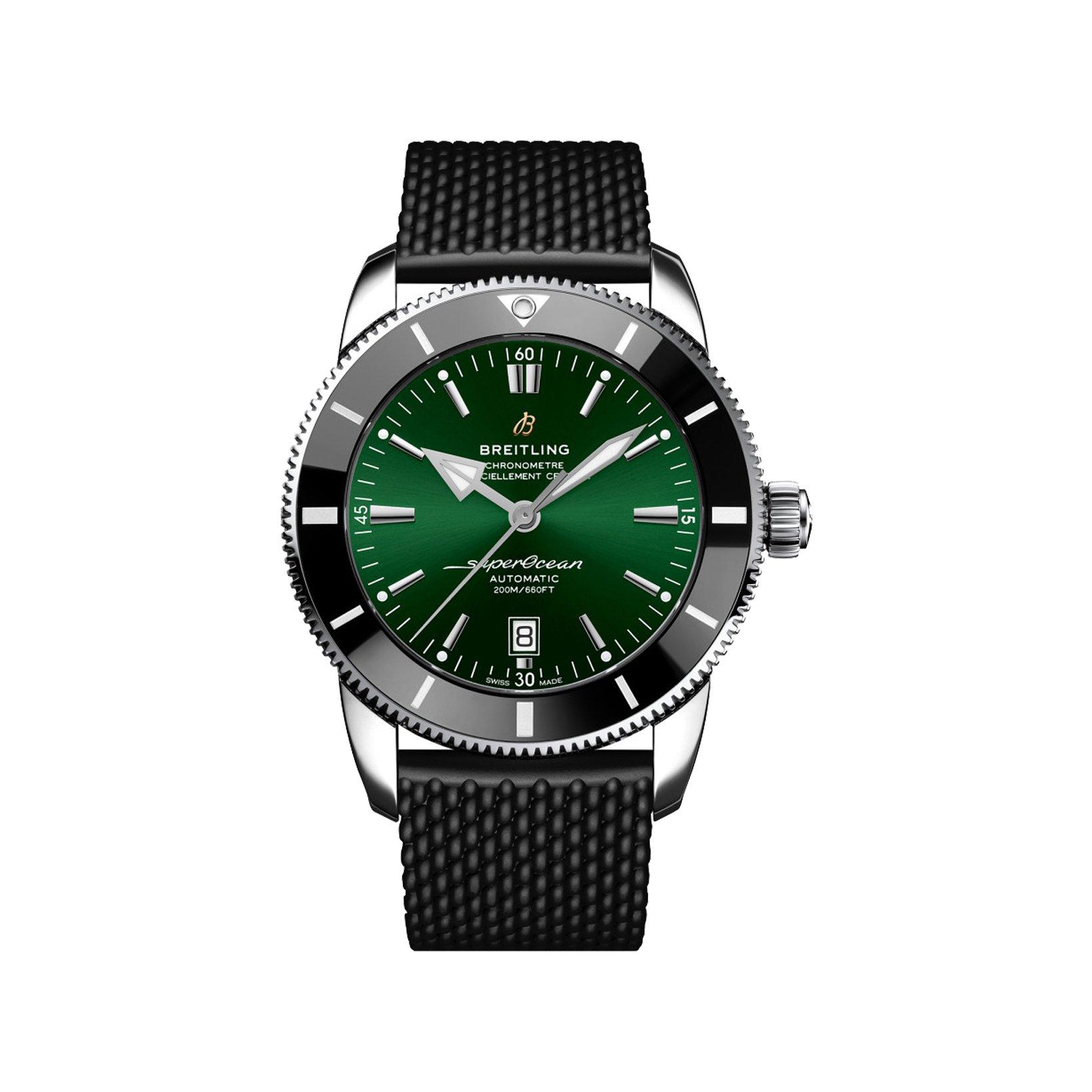 Breitling Superocean Heritage B20 Automatic 46 mm Stainless Steel Watch  Green Dial   Rubber Strap